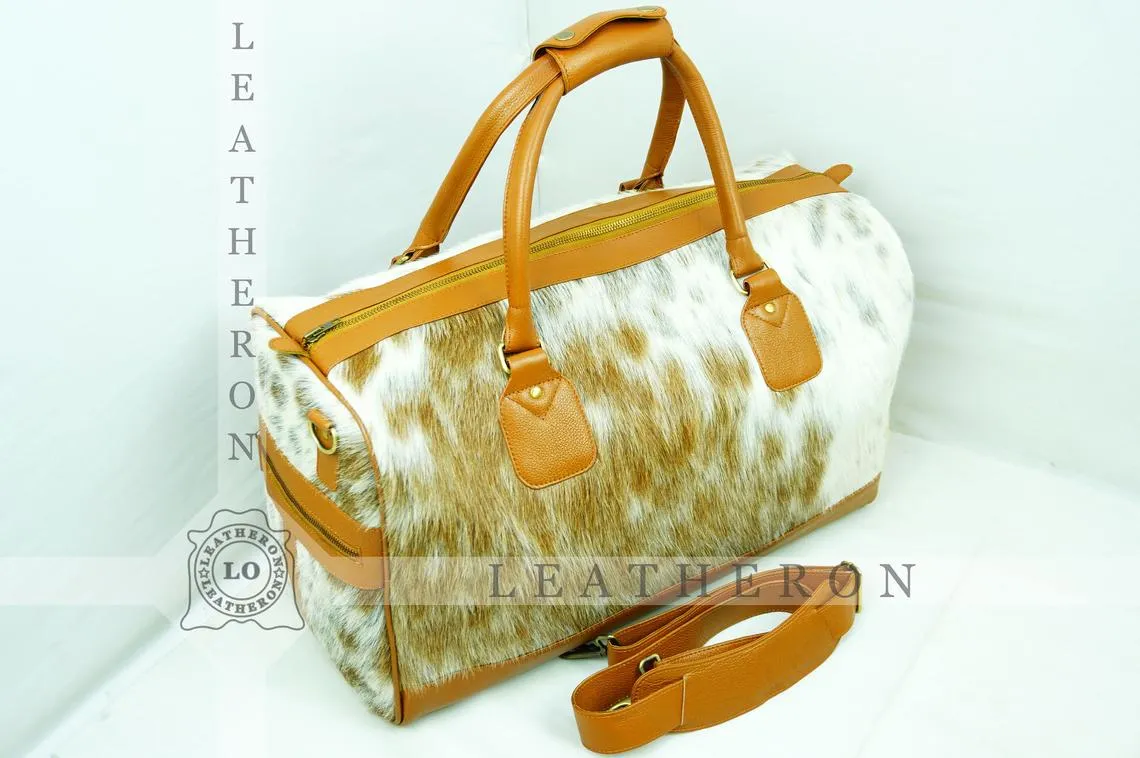 Natural COWHIDE Duffel Bag Hair On Leather TRAVEL Bag Real Cow hide Luggage Bag Original Cow Skin Duffel Bag | DB47