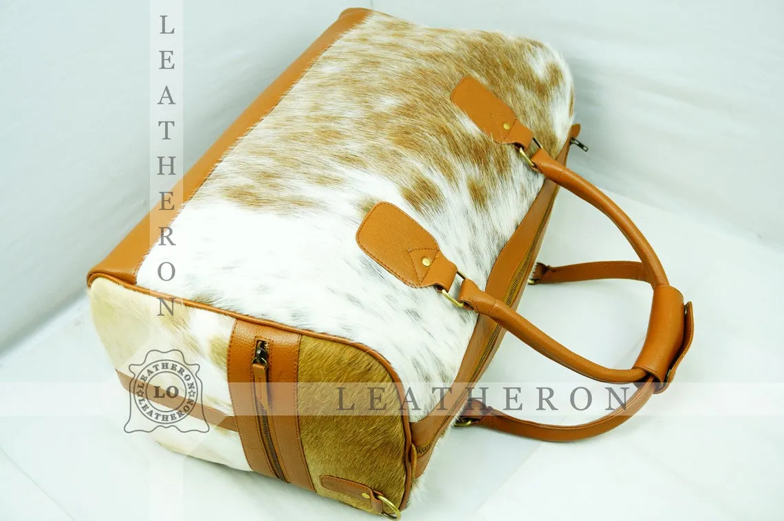 Natural COWHIDE Duffel Bag Hair On Leather TRAVEL Bag Real Cow hide Luggage Bag Original Cow Skin Duffel Bag | DB47