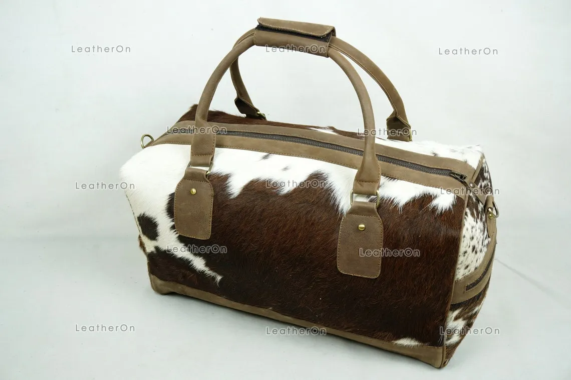 Natural Cowhide Duffel Bag Real Hair On Leather TRAVEL Bag Original Cow Skin Luggage Bag | DB65
