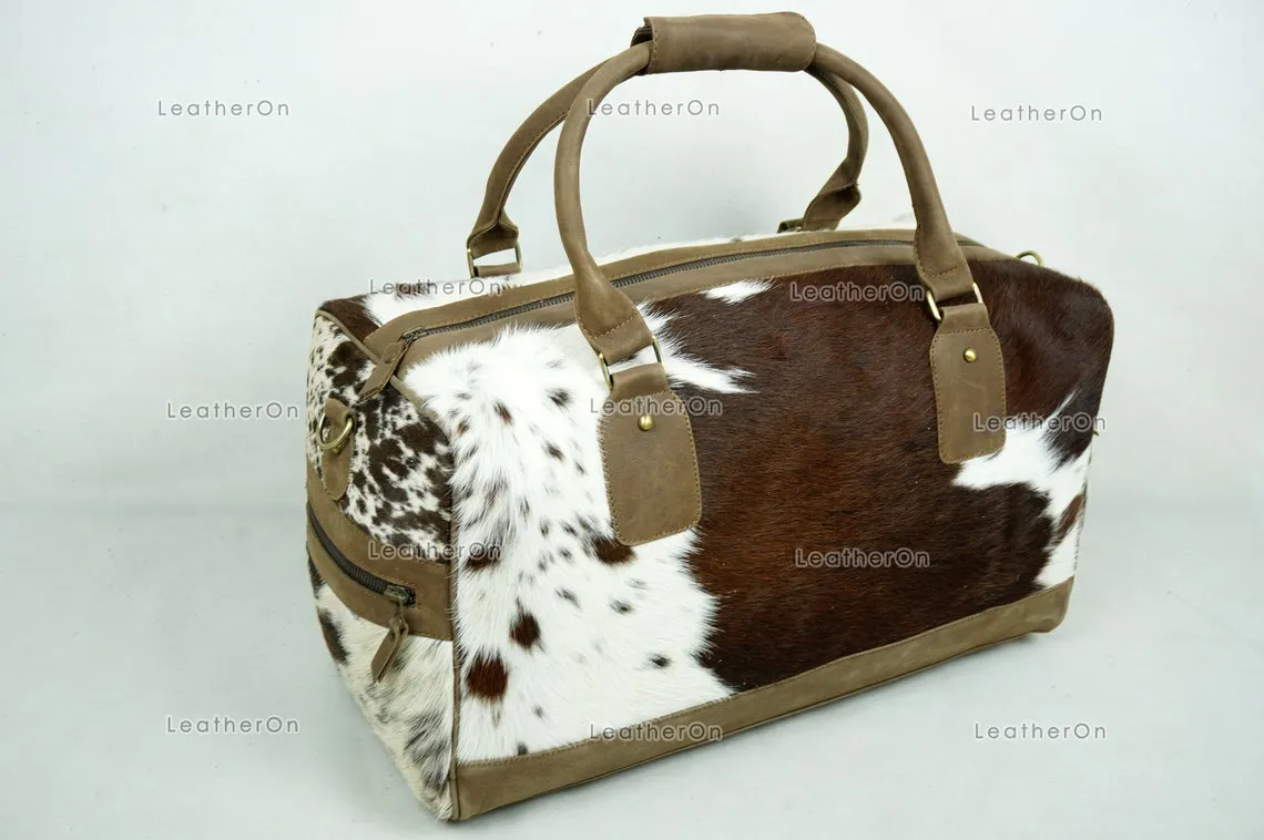 Natural Cowhide Duffel Bag Real Hair On Leather TRAVEL Bag Original Cow Skin Luggage Bag | DB65