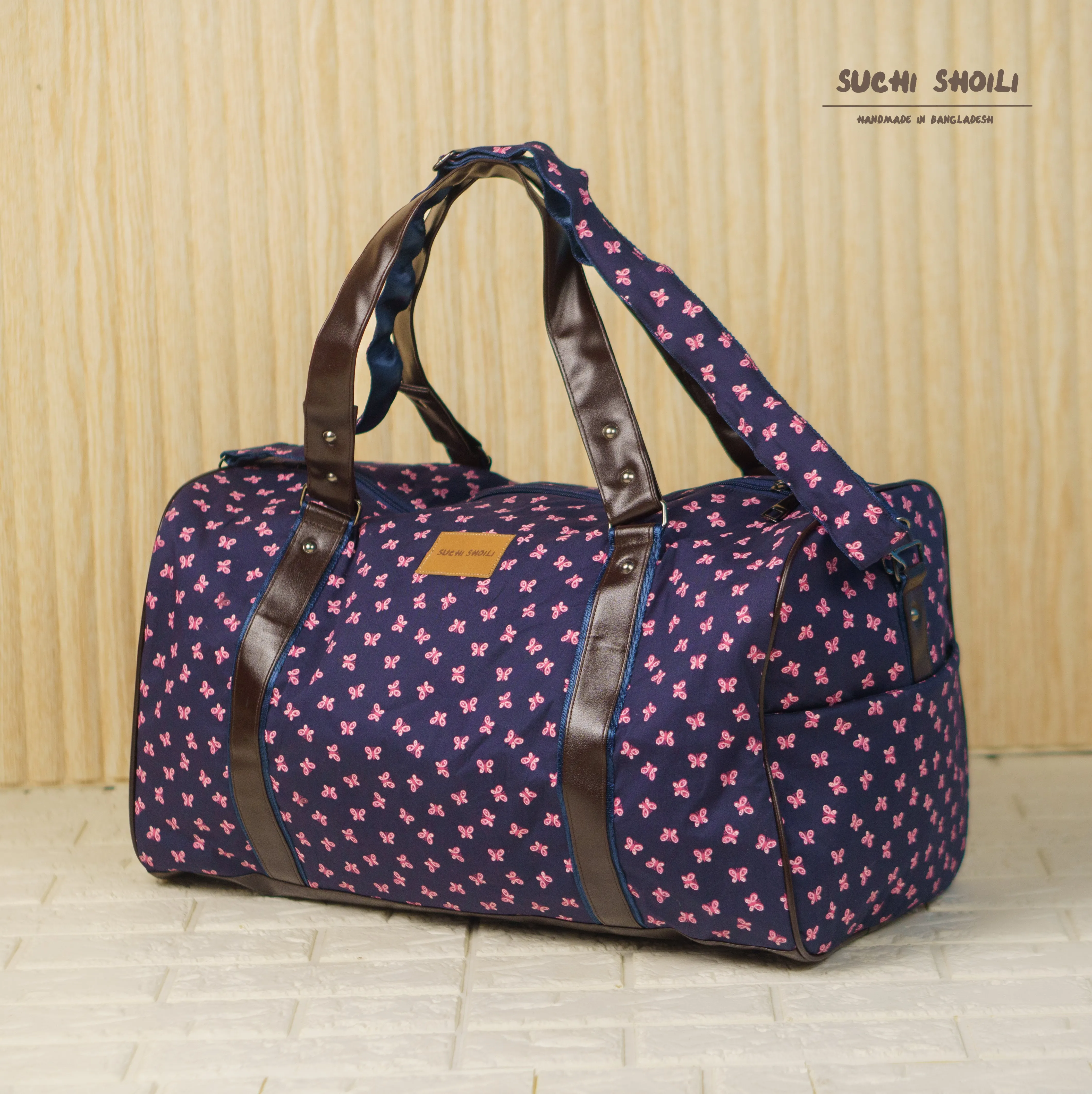 Navy Butterfly Square Duffel Bag
