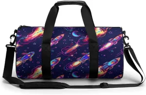 Neon Rocket Launch Gym Bag Workout Sports Bag Lightweight Tote Duffel Bag Travel Weekender Bag for Women Men