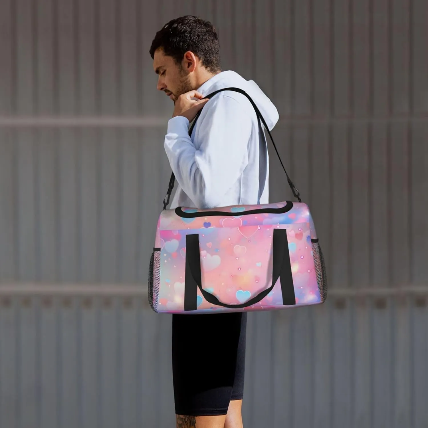 Neon Valentine's Duffle Bag Foldable Travel Tote Bag Carry On Large Weekender Overnight Bags Waterproof Gym Bag For Women Men