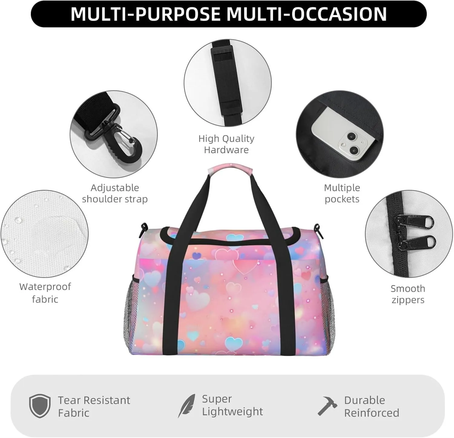 Neon Valentine's Duffle Bag Foldable Travel Tote Bag Carry On Large Weekender Overnight Bags Waterproof Gym Bag For Women Men