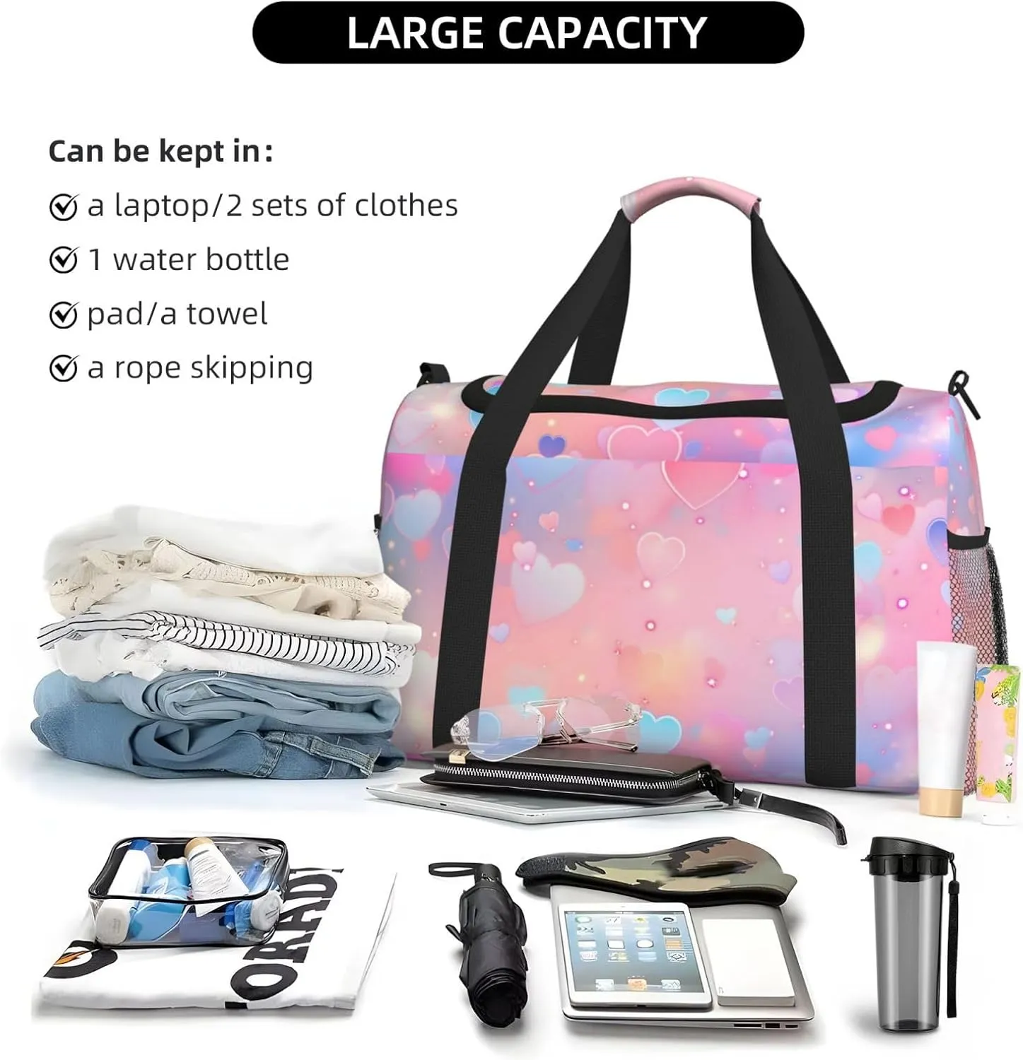 Neon Valentine's Duffle Bag Foldable Travel Tote Bag Carry On Large Weekender Overnight Bags Waterproof Gym Bag For Women Men