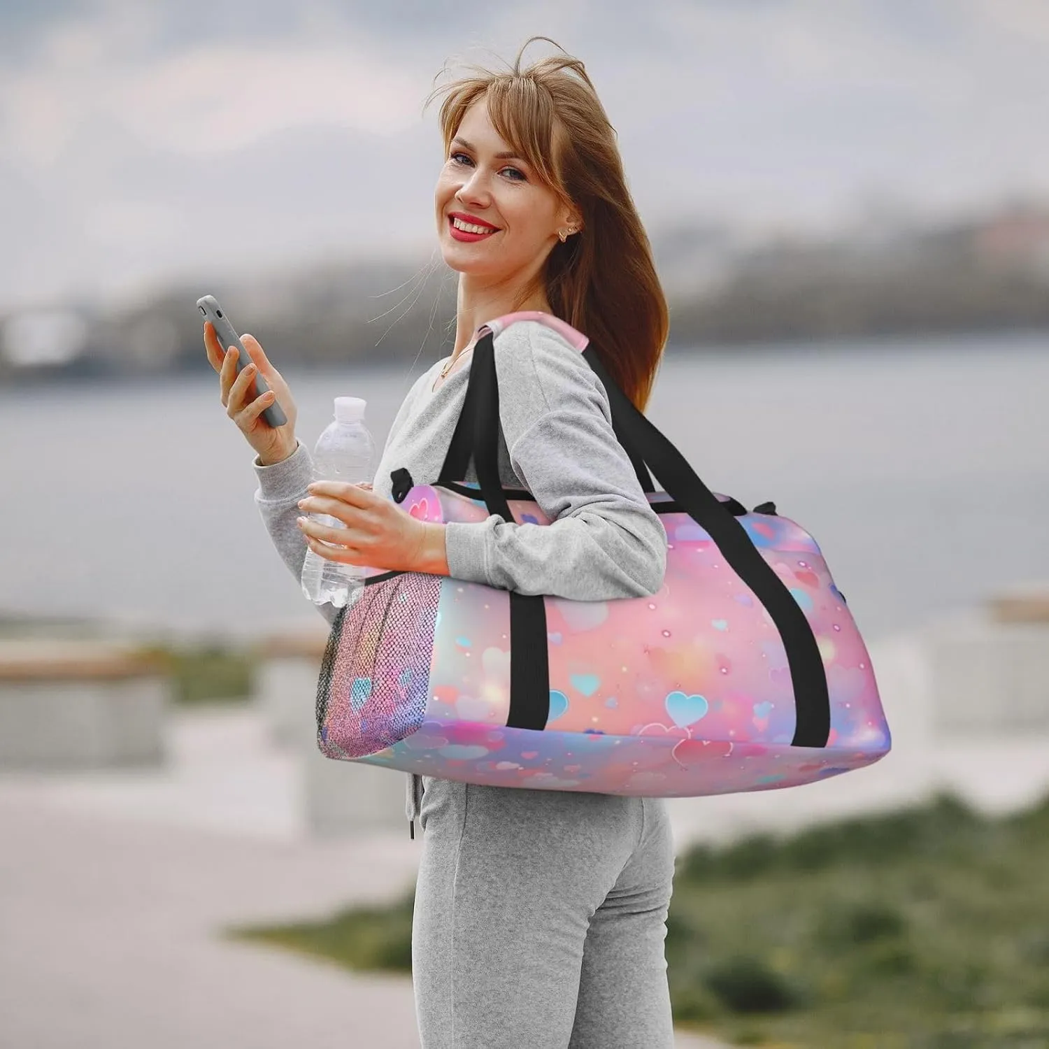 Neon Valentine's Duffle Bag Foldable Travel Tote Bag Carry On Large Weekender Overnight Bags Waterproof Gym Bag For Women Men