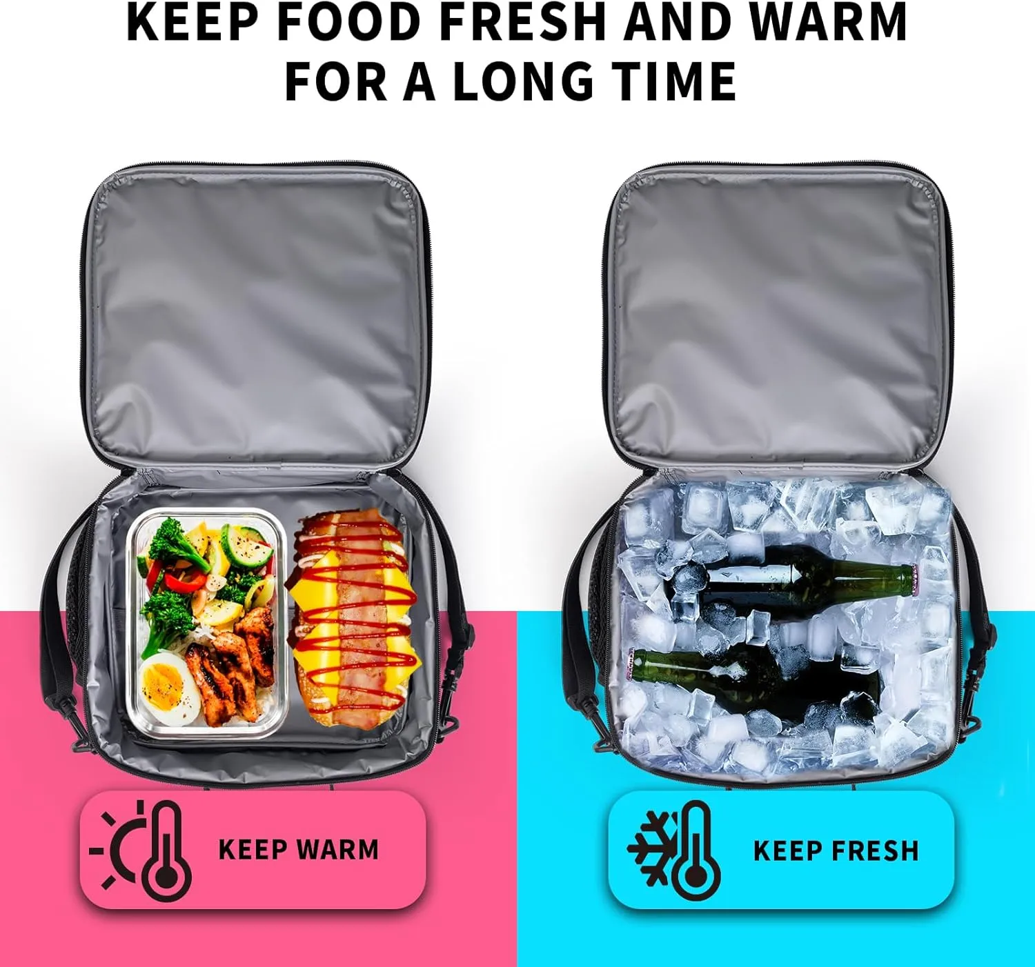 Nerxy Wolf Insulated Lunch Bag Cool Ice Fire Wolf Lunchbox Large Capacity Thermal Cooler for Men Women Kids Reusable Lunch Tote for School Camping Hiking Picnic Beach Travel