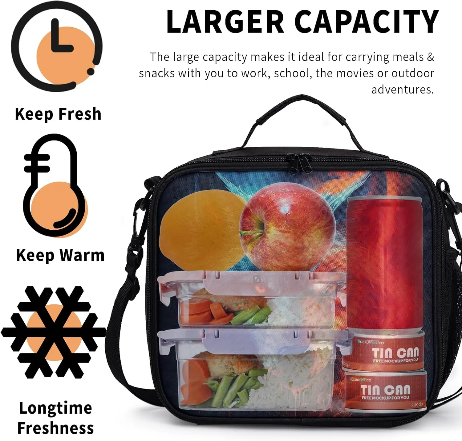 Nerxy Wolf Insulated Lunch Bag Cool Ice Fire Wolf Lunchbox Large Capacity Thermal Cooler for Men Women Kids Reusable Lunch Tote for School Camping Hiking Picnic Beach Travel