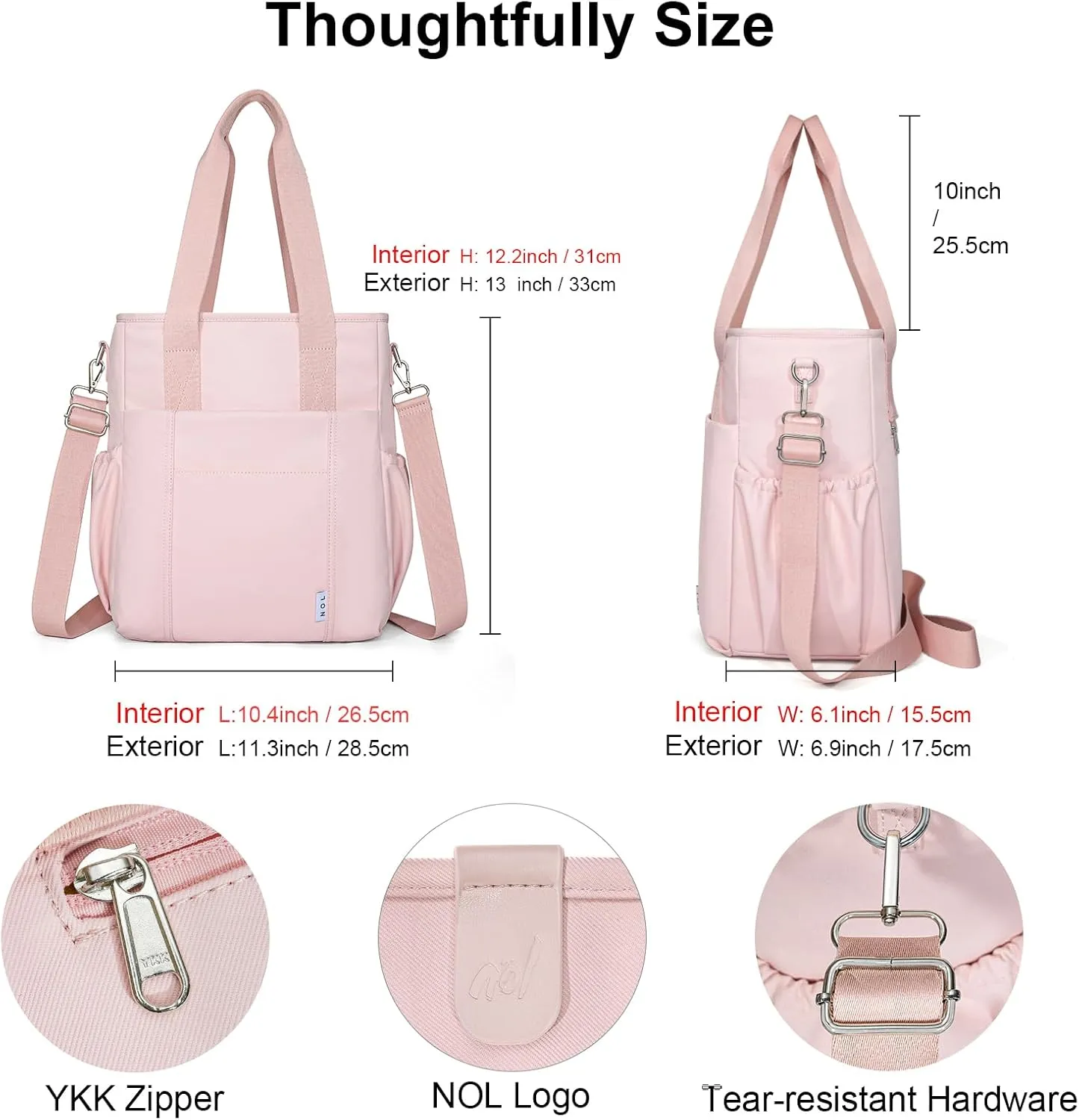 NOL Insulated Lunch Bag for Women, Large Spacious Lunch Tote Bag With Removable Adjustable Shoulder Strap with Multi Pockets,Leakproof Cooler Bag,Lightweight Nylon Waterproof Lunch Box For Work,Pink