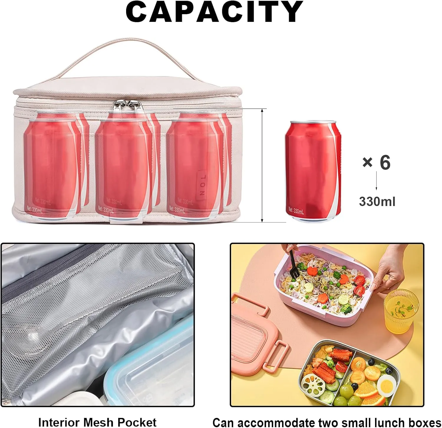 NOL Natural Organic Lifestyle Small Lunch Bag Mini Lunch Box Insulated Lunch Bag for Men/Women Leakproof Cooler Tote Bag Lightweight Nylon Waterproof Lunch Box For Work, Cream