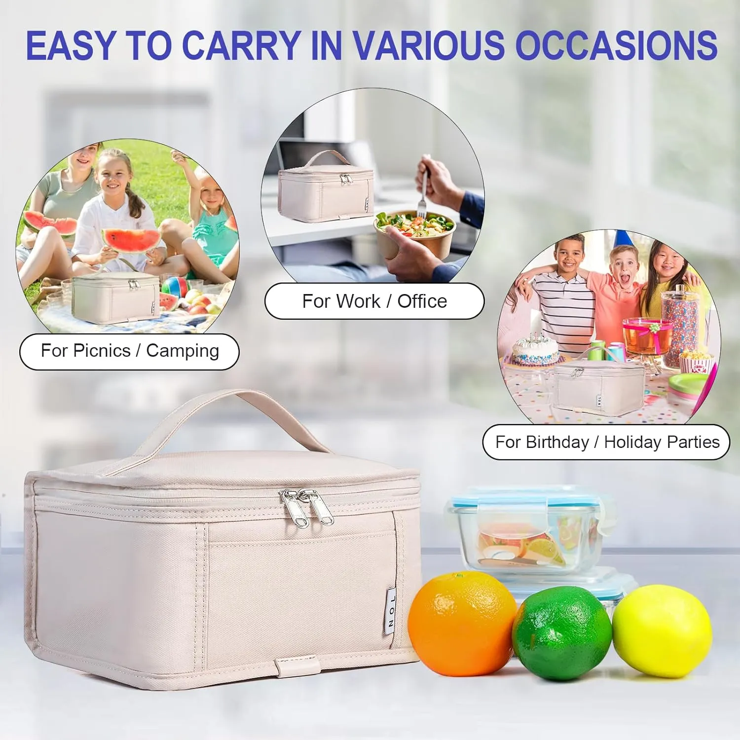 NOL Natural Organic Lifestyle Small Lunch Bag Mini Lunch Box Insulated Lunch Bag for Men/Women Leakproof Cooler Tote Bag Lightweight Nylon Waterproof Lunch Box For Work, Cream