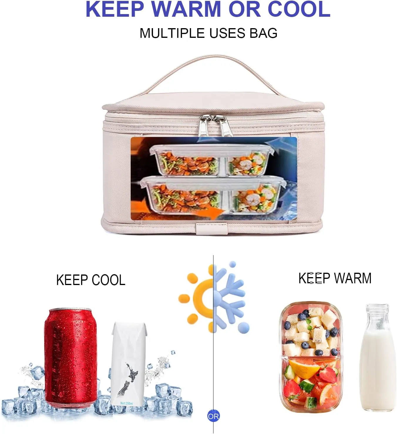 NOL Natural Organic Lifestyle Small Lunch Bag Mini Lunch Box Insulated Lunch Bag for Men/Women Leakproof Cooler Tote Bag Lightweight Nylon Waterproof Lunch Box For Work, Cream