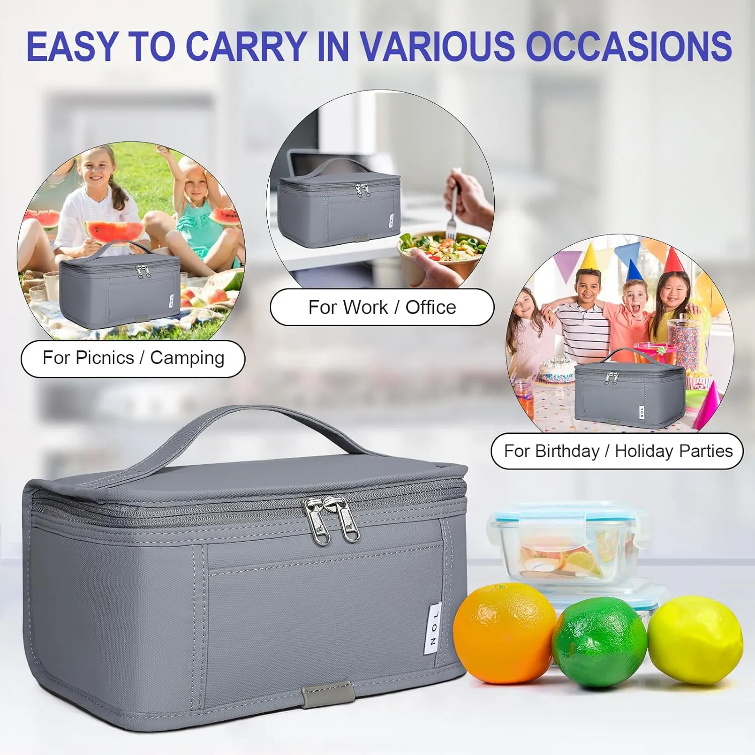NOL Natural Organic Lifestyle Small Lunch Bag Mini Lunch Box Insulated Lunch Bag for Men/Women Leakproof Cooler Tote Bag Lightweight Nylon Waterproof Lunch Box For Work,Light gray