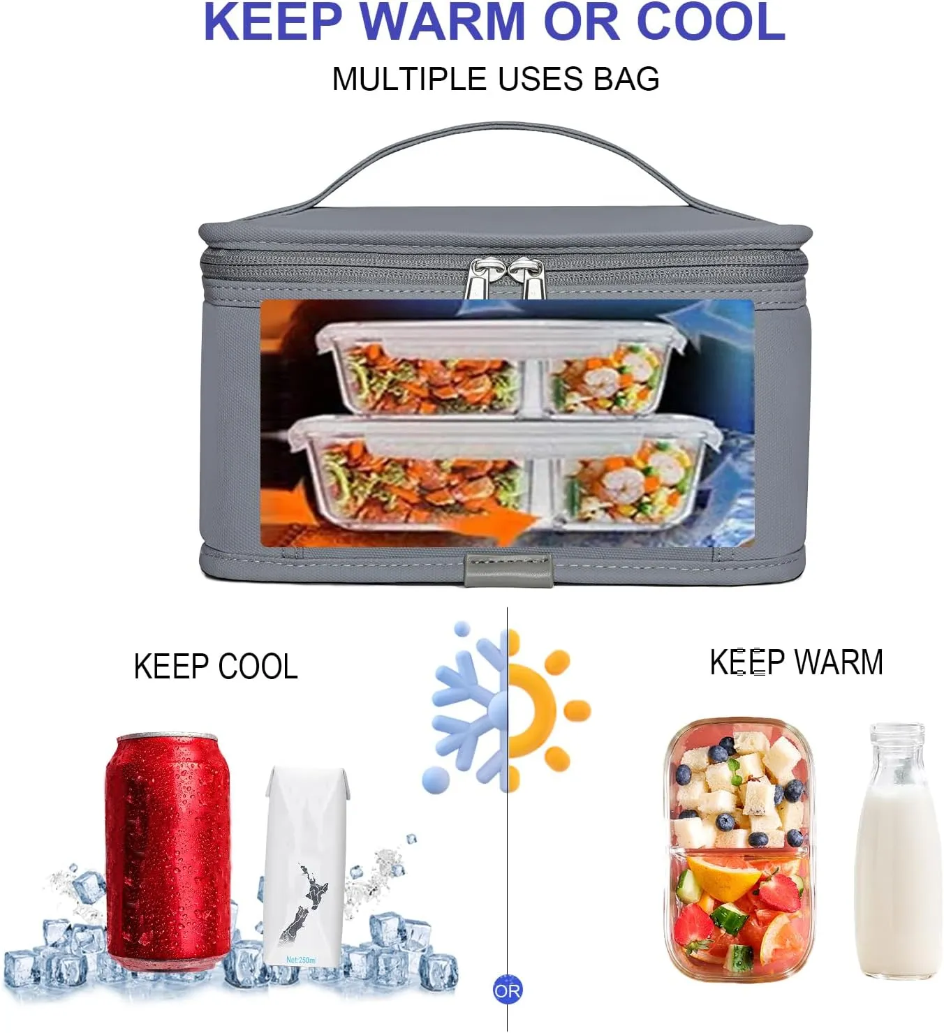 NOL Natural Organic Lifestyle Small Lunch Bag Mini Lunch Box Insulated Lunch Bag for Men/Women Leakproof Cooler Tote Bag Lightweight Nylon Waterproof Lunch Box For Work,Light gray