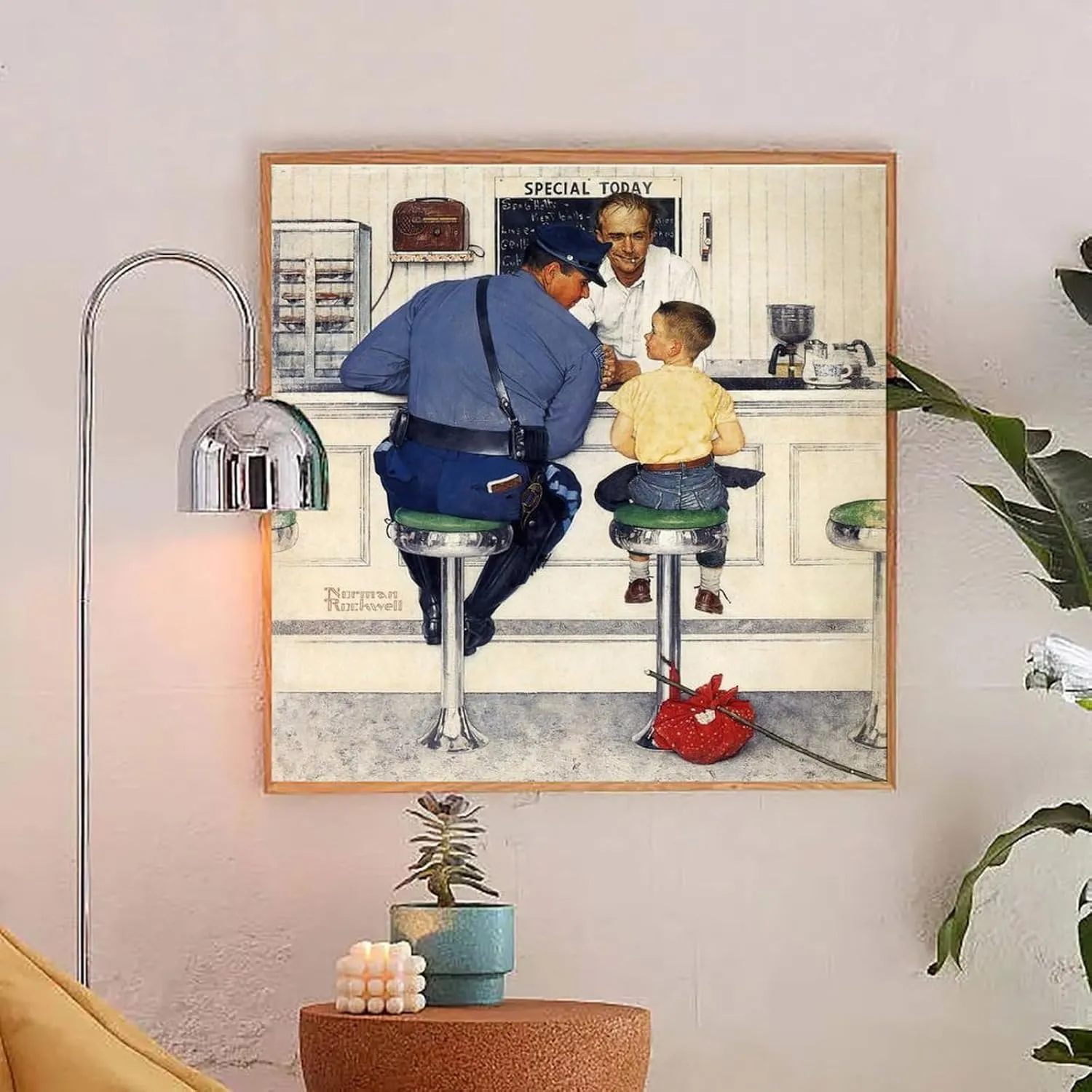 Norman Rockwell Poster The Runaway Art Painting Poster 1Wall Poster Art Canvas Printing Office Bedroom Aesthetic Poster 16x16inch(40x40cm) Unframe-style