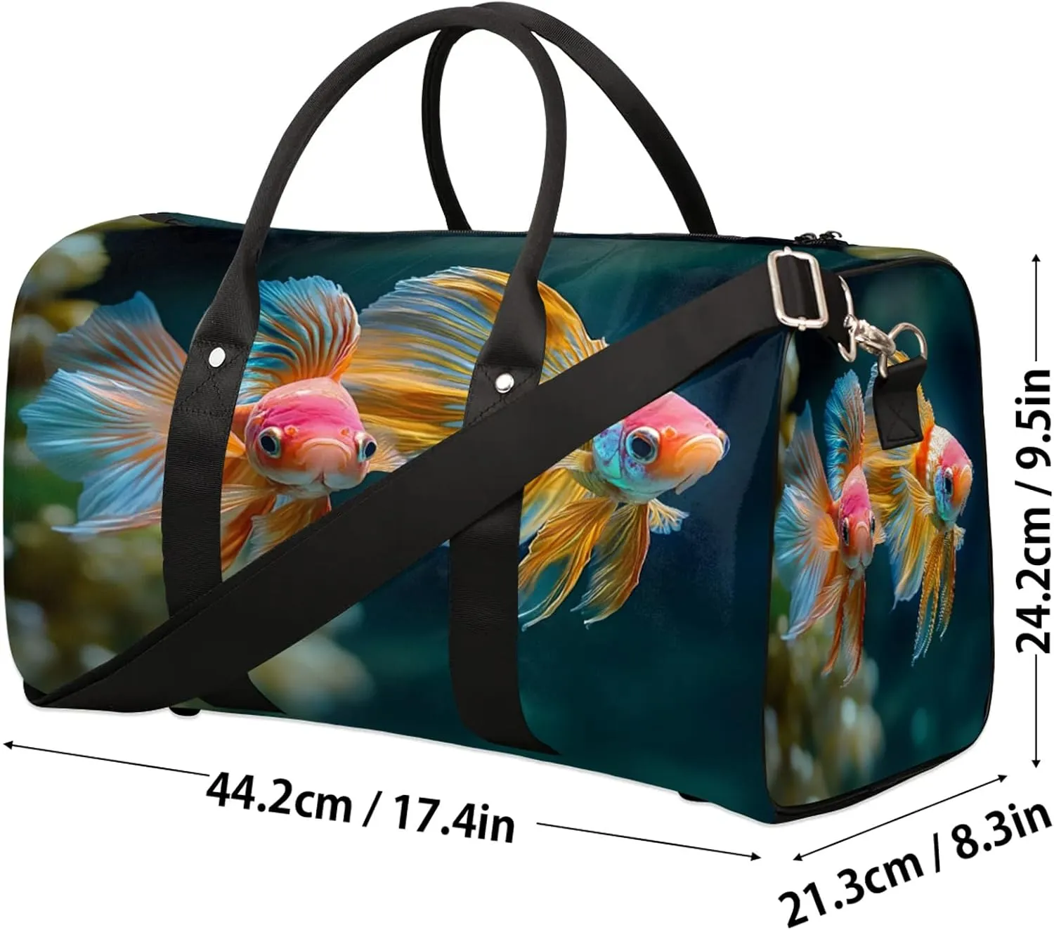 Ocean Fish Duffle Bag for Travel, Overnight Weekend Gym Carry On Luggage Bag, Fish Printed Travel Duffel Bag for Men Women
