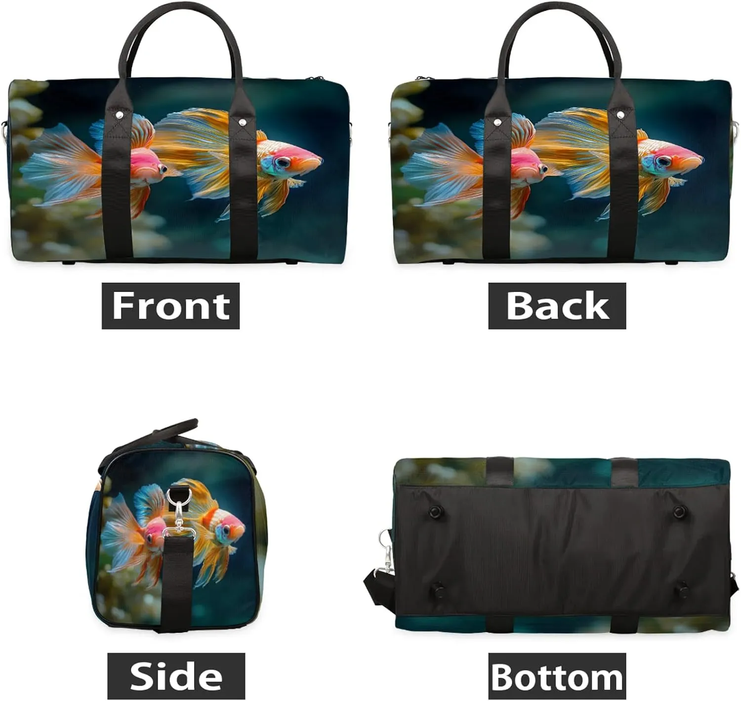 Ocean Fish Duffle Bag for Travel, Overnight Weekend Gym Carry On Luggage Bag, Fish Printed Travel Duffel Bag for Men Women