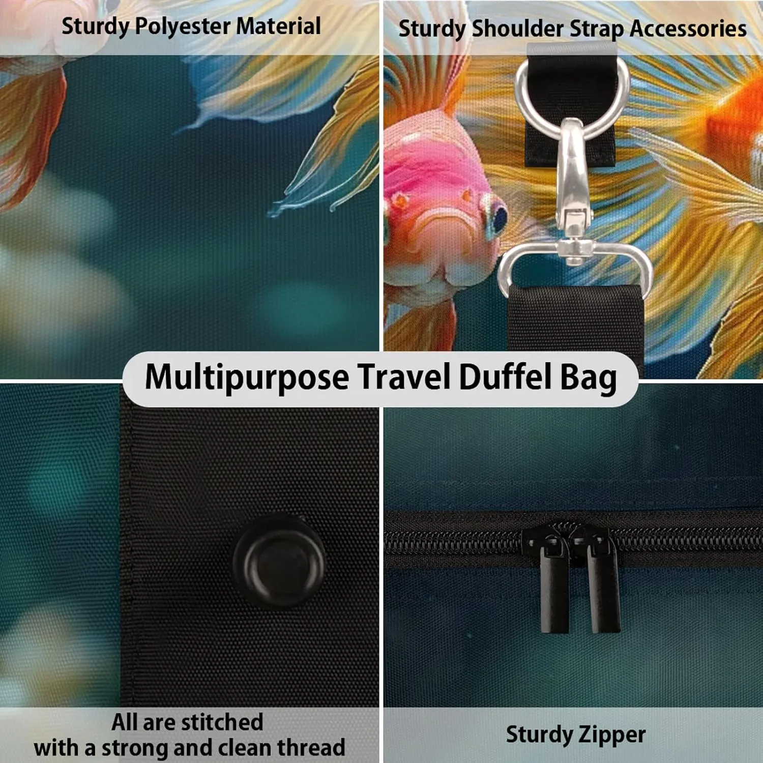 Ocean Fish Duffle Bag for Travel, Overnight Weekend Gym Carry On Luggage Bag, Fish Printed Travel Duffel Bag for Men Women