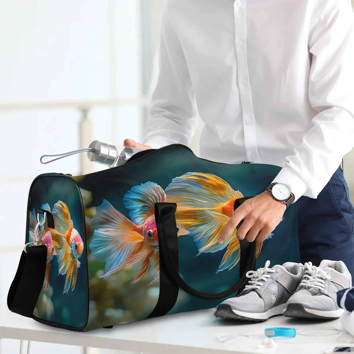 Ocean Fish Duffle Bag for Travel, Overnight Weekend Gym Carry On Luggage Bag, Fish Printed Travel Duffel Bag for Men Women