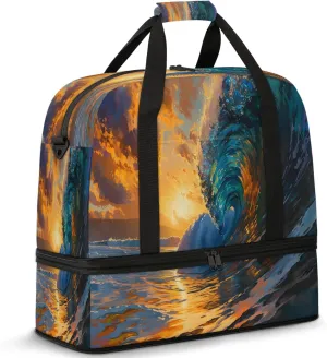Ocean Sunset ArtTravel Duffel Bags for Women & Men Large Sports Gym Bags Foldie Weekender Overnight Bag Carry On Tote Bag With Shoe Compartment Personal Item Bag for Travel Sports Gym