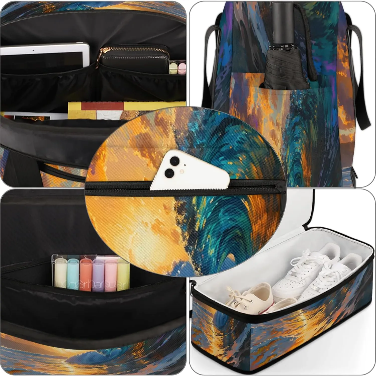 Ocean Sunset ArtTravel Duffel Bags for Women & Men Large Sports Gym Bags Foldie Weekender Overnight Bag Carry On Tote Bag With Shoe Compartment Personal Item Bag for Travel Sports Gym