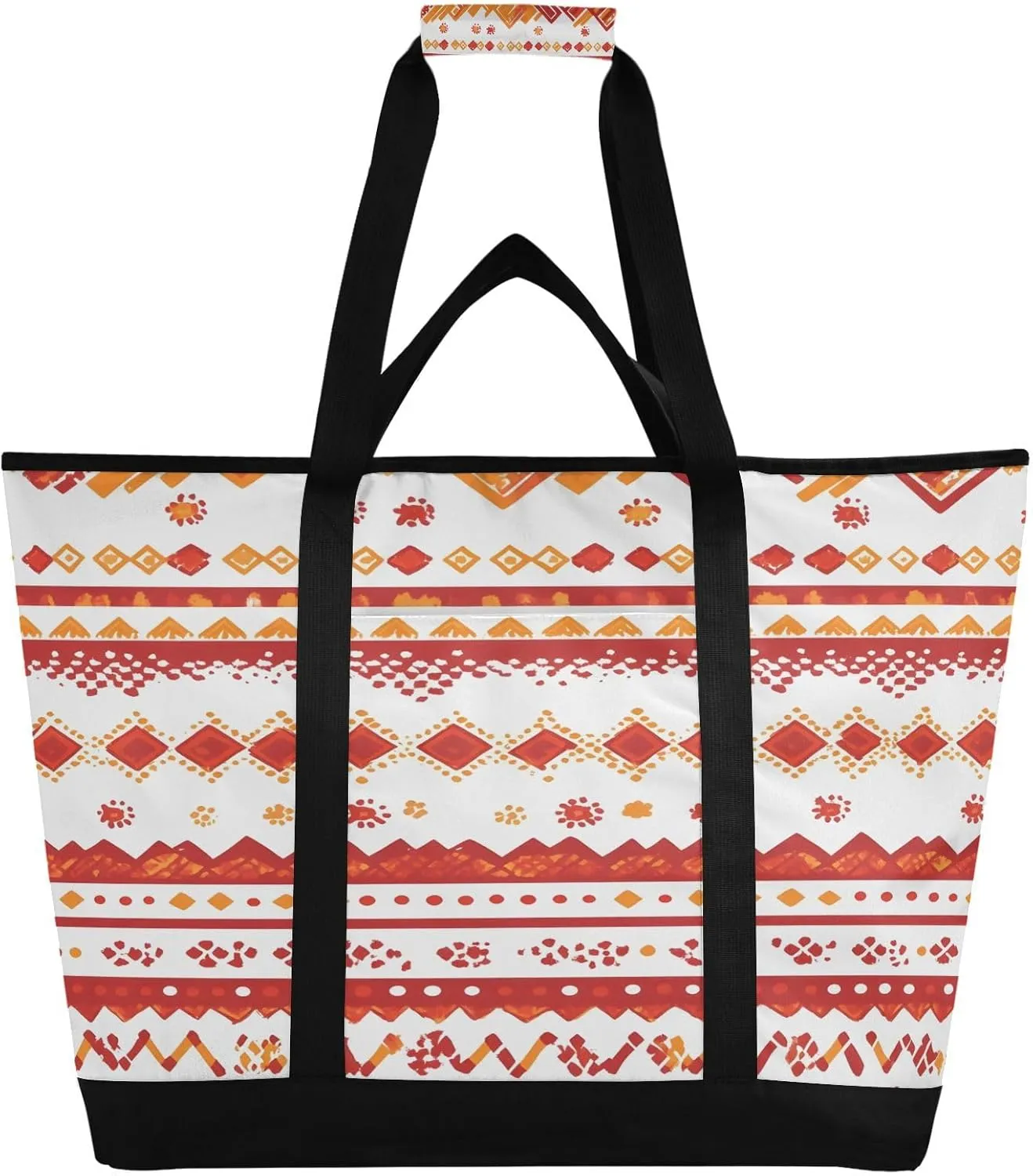 Orange Embroidery Pattern Reusable Insulated Lunchbox Cooler Bag, Leakproof Kitchen Grocery Bag Collapsible Portable Cooler Tote Bag for Picnic, Camping, Office, Travel