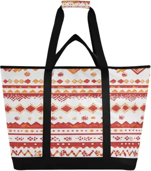 Orange Embroidery Pattern Reusable Insulated Lunchbox Cooler Bag, Leakproof Kitchen Grocery Bag Collapsible Portable Cooler Tote Bag for Picnic, Camping, Office, Travel