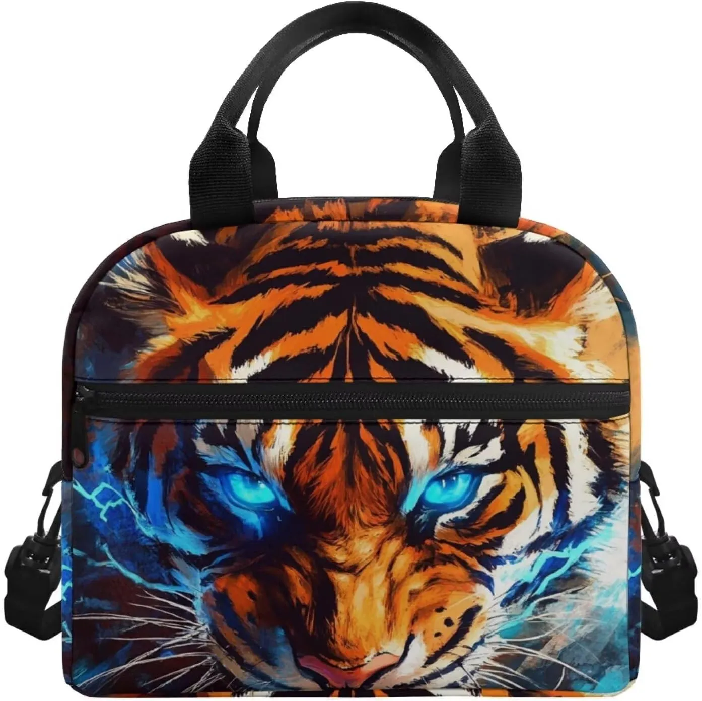 Orange Tiger Bento Lunch Box Kids Boys Cool Animal Insulated Lunch Bag Cooler for Camping Long Shoulder Strap Lunchbox Pouch Ideal for Daily Use