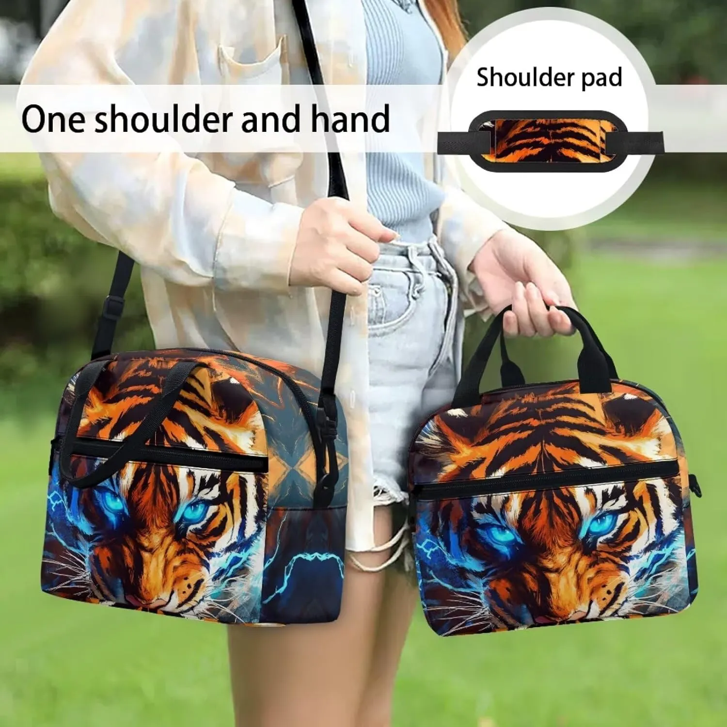 Orange Tiger Bento Lunch Box Kids Boys Cool Animal Insulated Lunch Bag Cooler for Camping Long Shoulder Strap Lunchbox Pouch Ideal for Daily Use