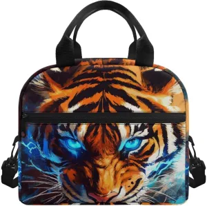 Orange Tiger Bento Lunch Box Kids Boys Cool Animal Insulated Lunch Bag Cooler for Camping Long Shoulder Strap Lunchbox Pouch Ideal for Daily Use