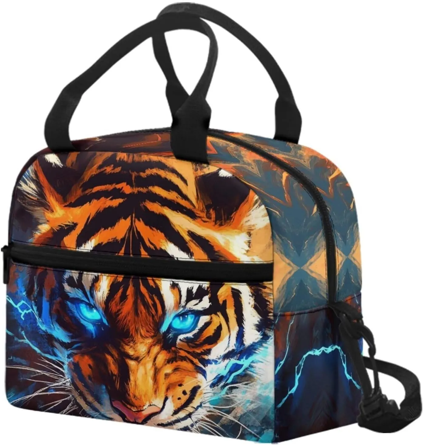 Orange Tiger Bento Lunch Box Kids Boys Cool Animal Insulated Lunch Bag Cooler for Camping Long Shoulder Strap Lunchbox Pouch Ideal for Daily Use