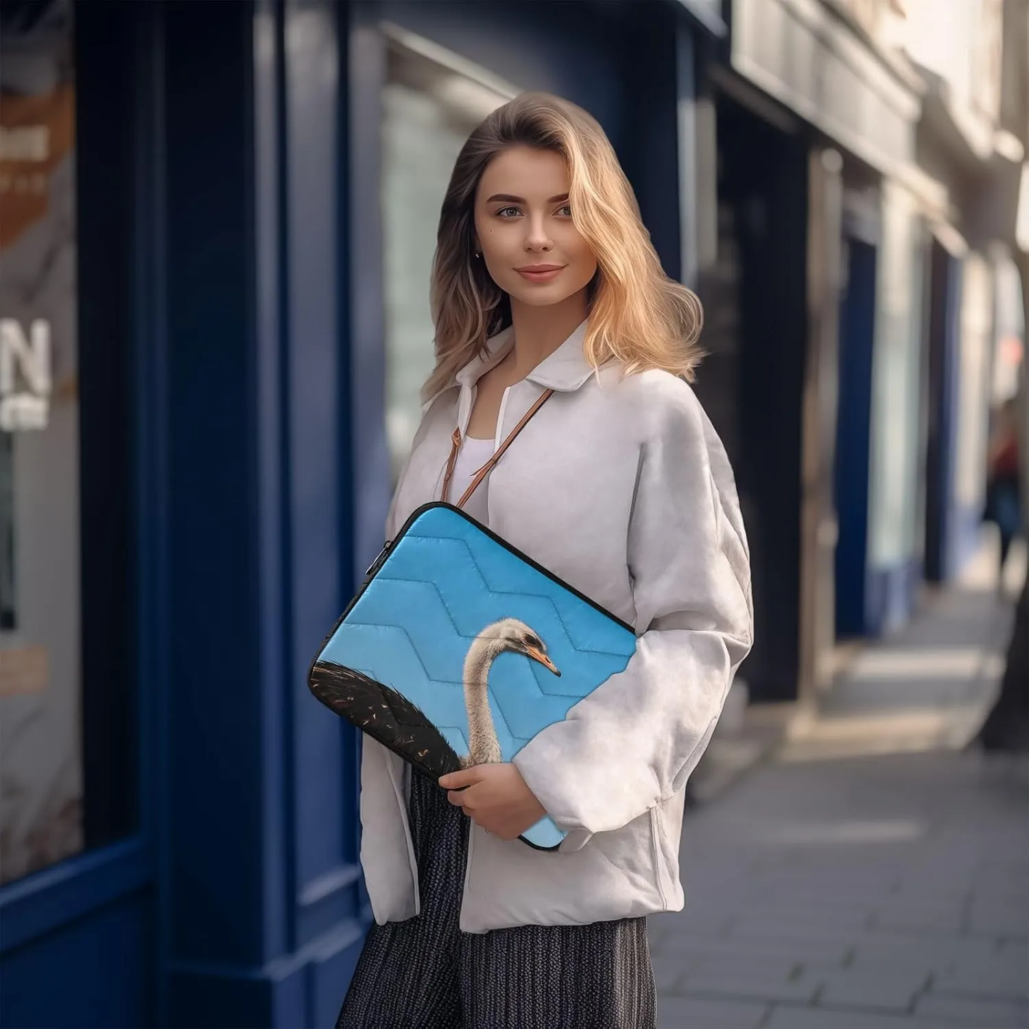 Ostrich Under Sky Padded Laptop Sleeve Case 13 Inch Soft Quilted Laptop Bag Waterproof Computer Sleeves