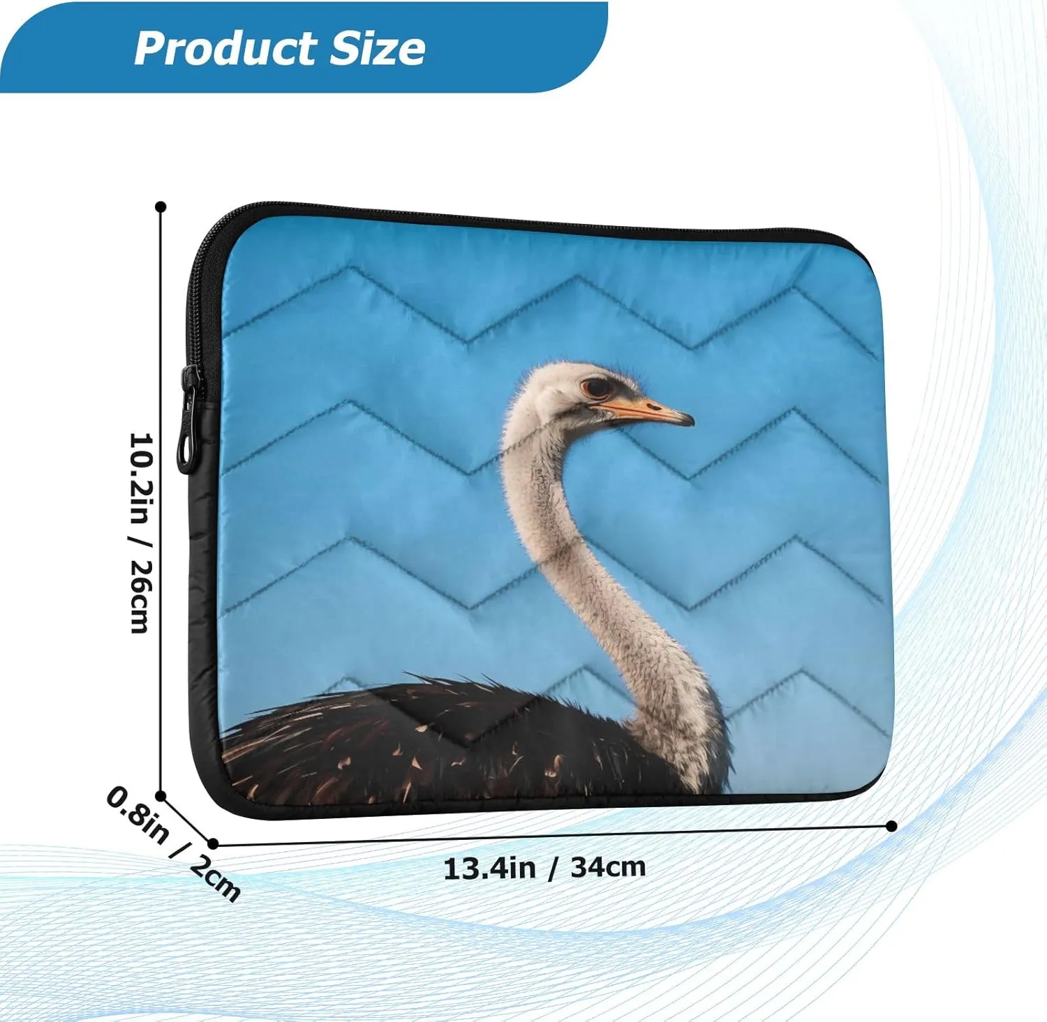 Ostrich Under Sky Padded Laptop Sleeve Case 13 Inch Soft Quilted Laptop Bag Waterproof Computer Sleeves