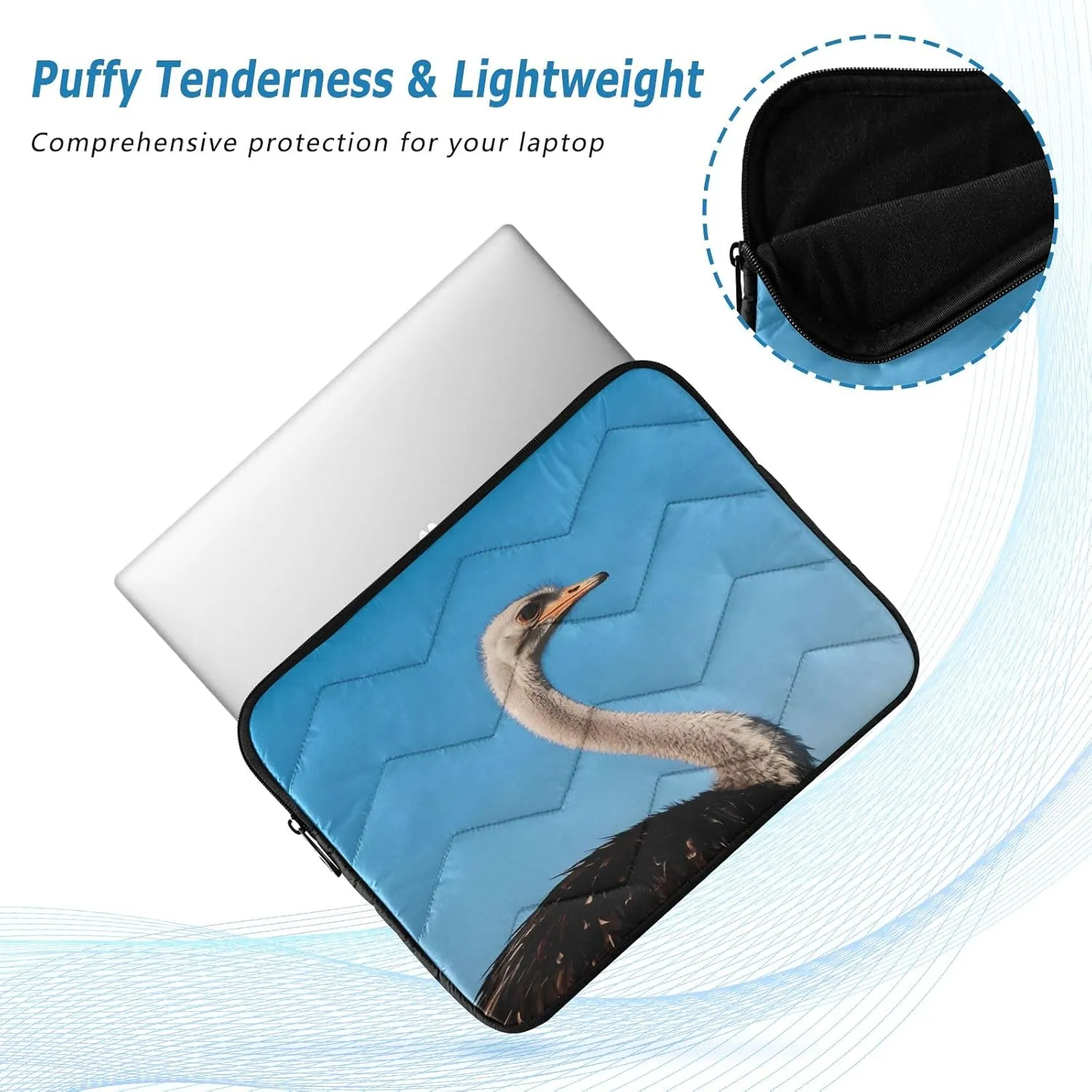 Ostrich Under Sky Padded Laptop Sleeve Case 13 Inch Soft Quilted Laptop Bag Waterproof Computer Sleeves