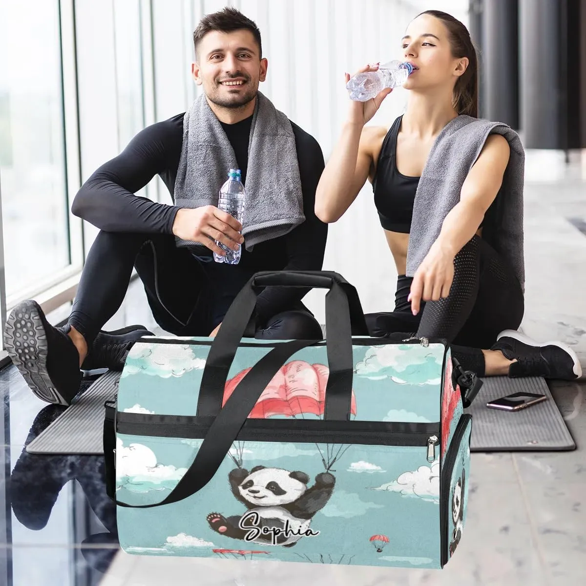 Overnight Bag for Adults Custom Large Duffel Bags Travel Bag Men Women Gym Bag for Training Soccer Swim Yoga Travel Blue Panda Travel Duffel Bag