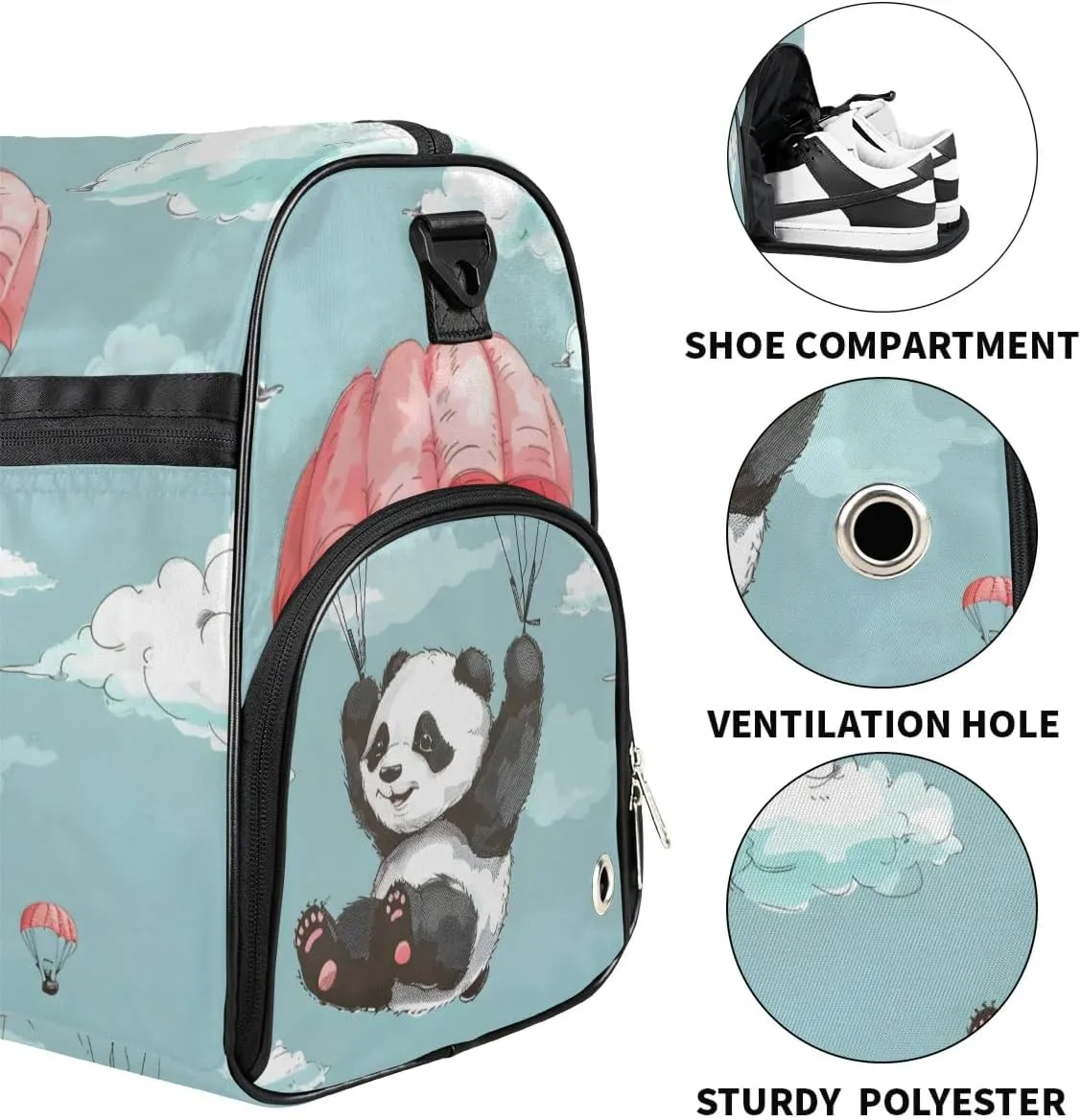 Overnight Bag for Adults Custom Large Duffel Bags Travel Bag Men Women Gym Bag for Training Soccer Swim Yoga Travel Blue Panda Travel Duffel Bag