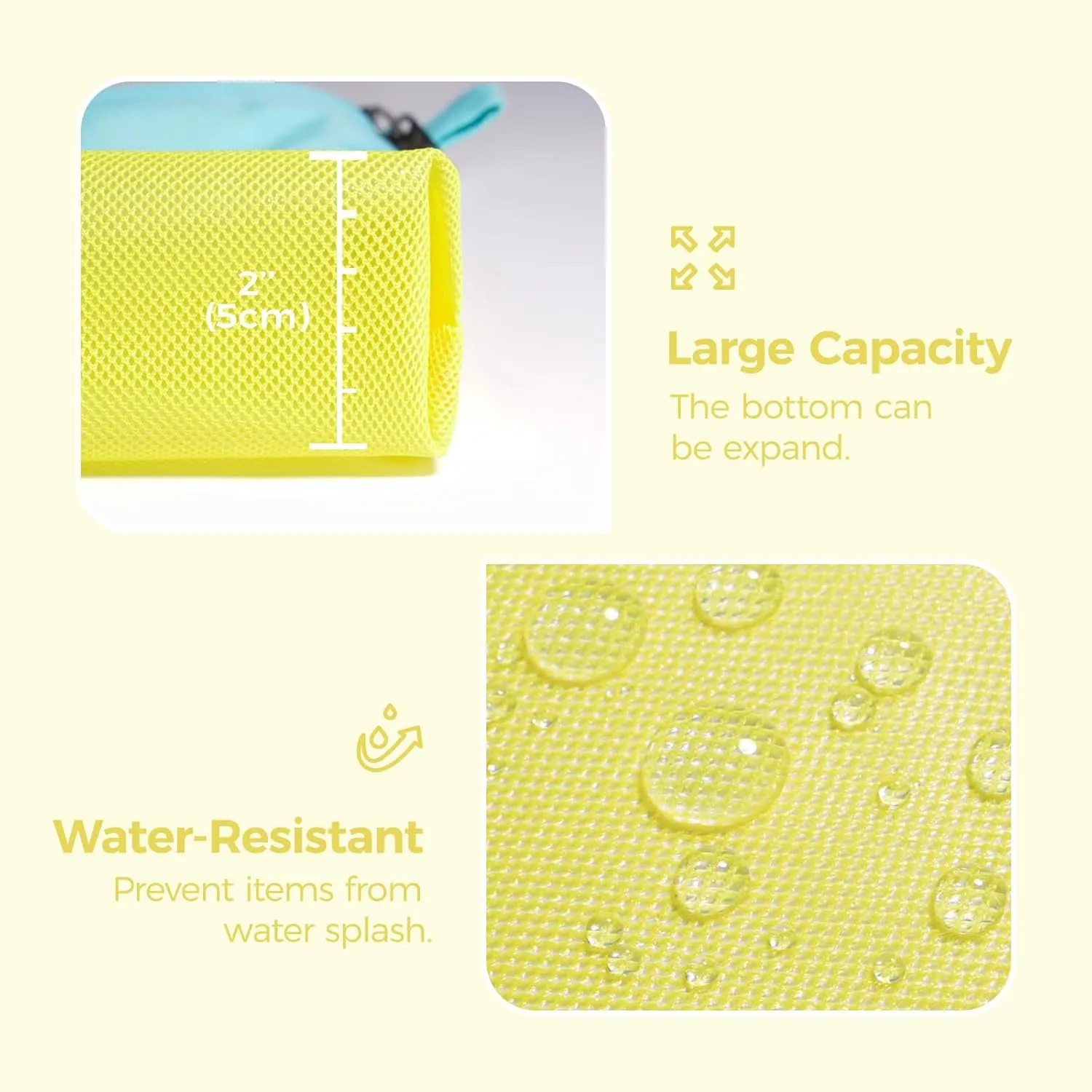 pack all Water-resistant Material Zipper Pouch, Mesh Zipper Bag for Storage, Travel, Office (Large, Yellow)