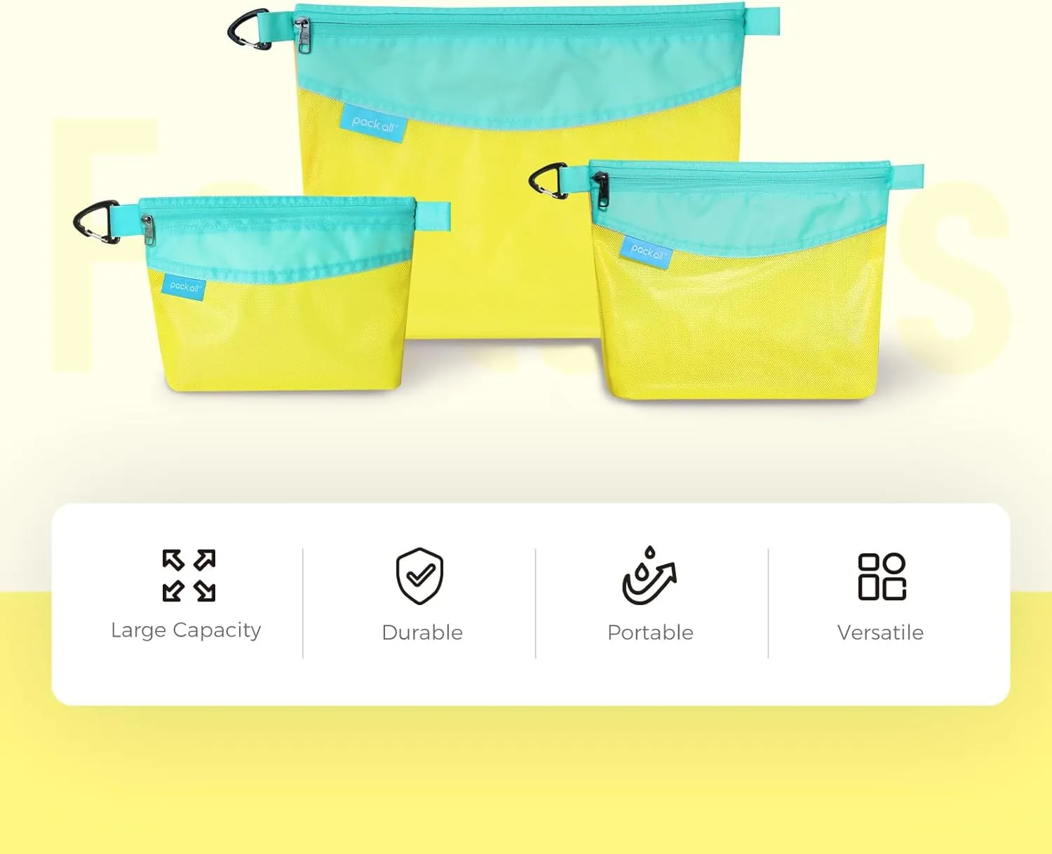 pack all Water-resistant Material Zipper Pouch, Mesh Zipper Bag for Storage, Travel, Office (Large, Yellow)
