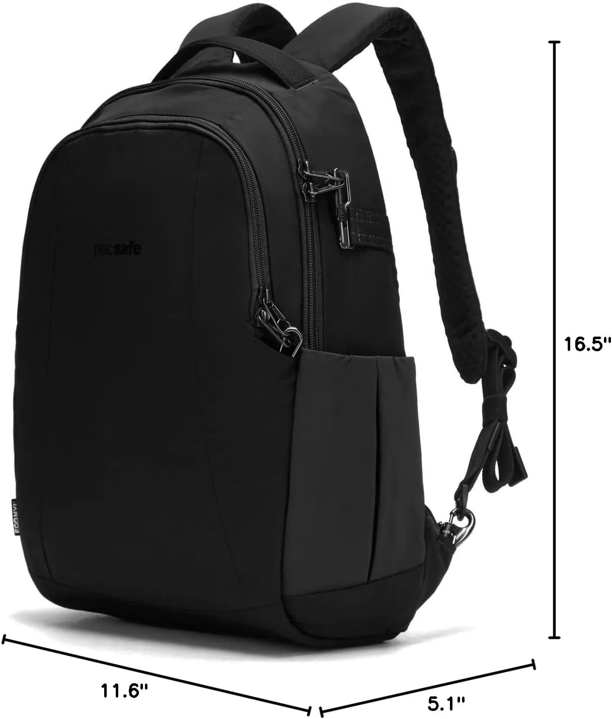 Pacsafe Metrosafe LS350 15 Liter Anti Theft Laptop Daypack/Backpack - with Padded 13" Laptop Sleeve, Black