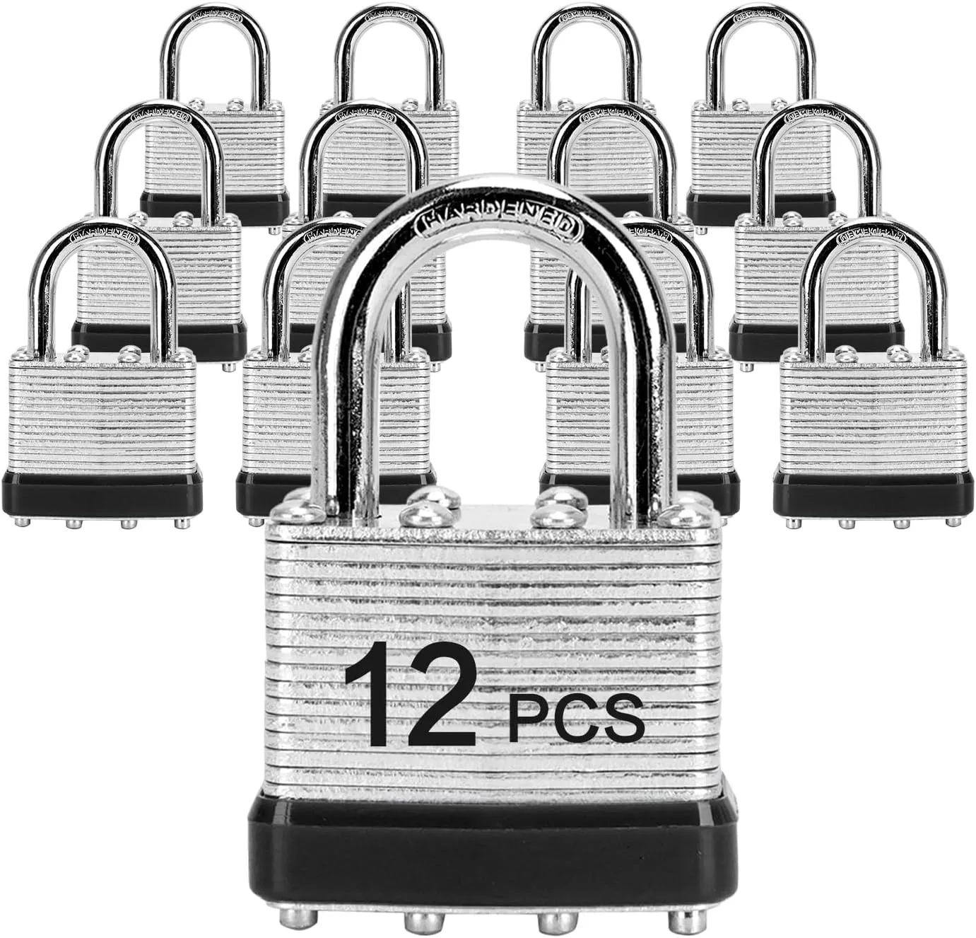 Padlocks with Same Key, LQYN 12 Pcs Laminated Keyed Padlock (1-9/16", 40mm), Keyed Alike Locks, Normal Shackle, for Storage Locker, Hasp Latch, Toolbox, Sheds