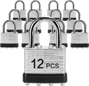 Padlocks with Same Key, LQYN 12 Pcs Laminated Keyed Padlock (1-9/16", 40mm), Keyed Alike Locks, Normal Shackle, for Storage Locker, Hasp Latch, Toolbox, Sheds