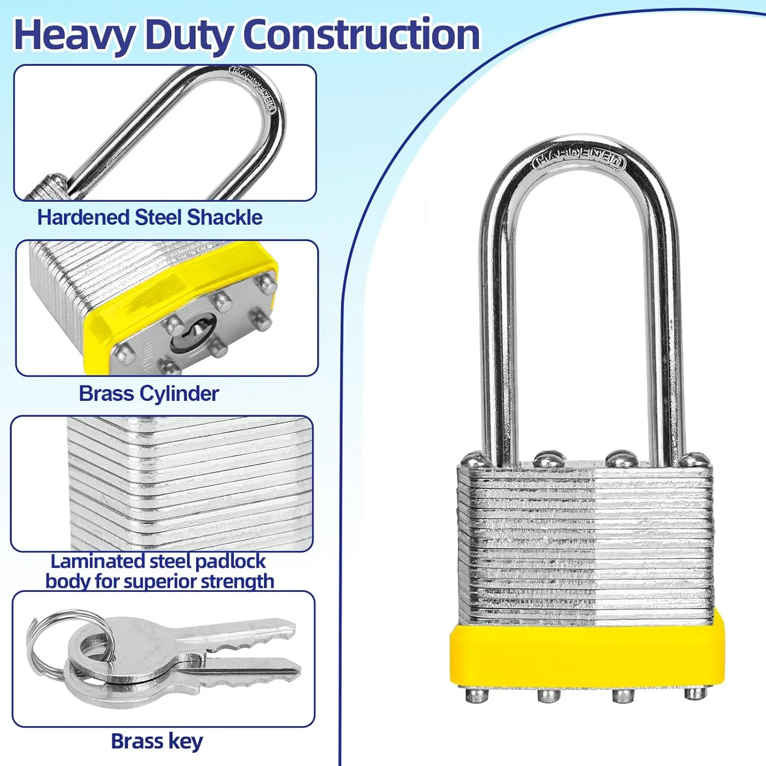 Padlocks with Same Key, LQYN 60 Pcs Laminated Keyed Padlock (1-9/16", 40mm), Keyed Alike Locks, Long Shackle, for Storage Locker, Hasp Latch, Toolbox, Sheds