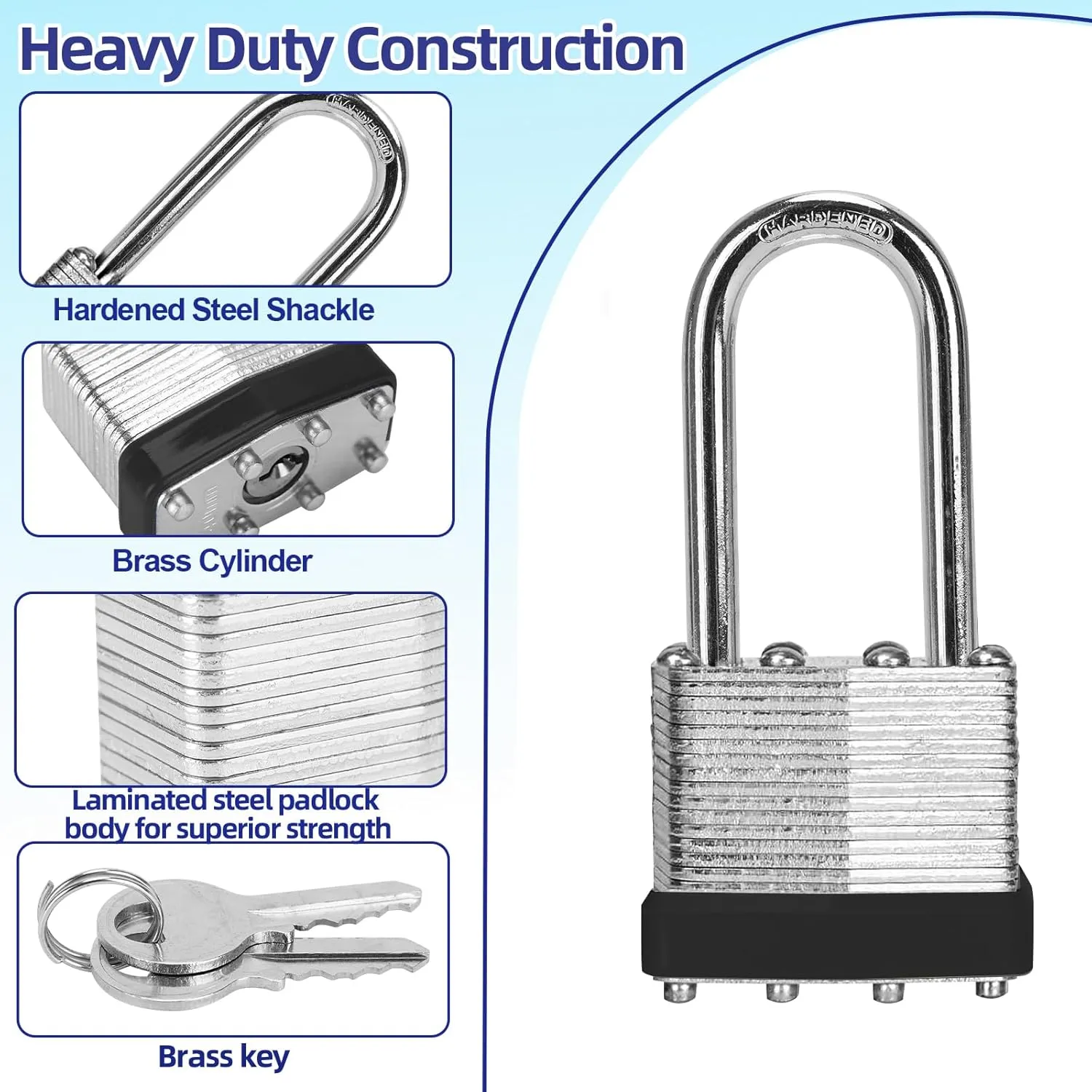 Padlocks with Same Key, LQYN 60 Pcs Laminated Keyed Padlock (1-9/16", 40mm), Keyed Alike Locks, Long Shackle, for Storage Locker, Hasp Latch, Toolbox, Sheds