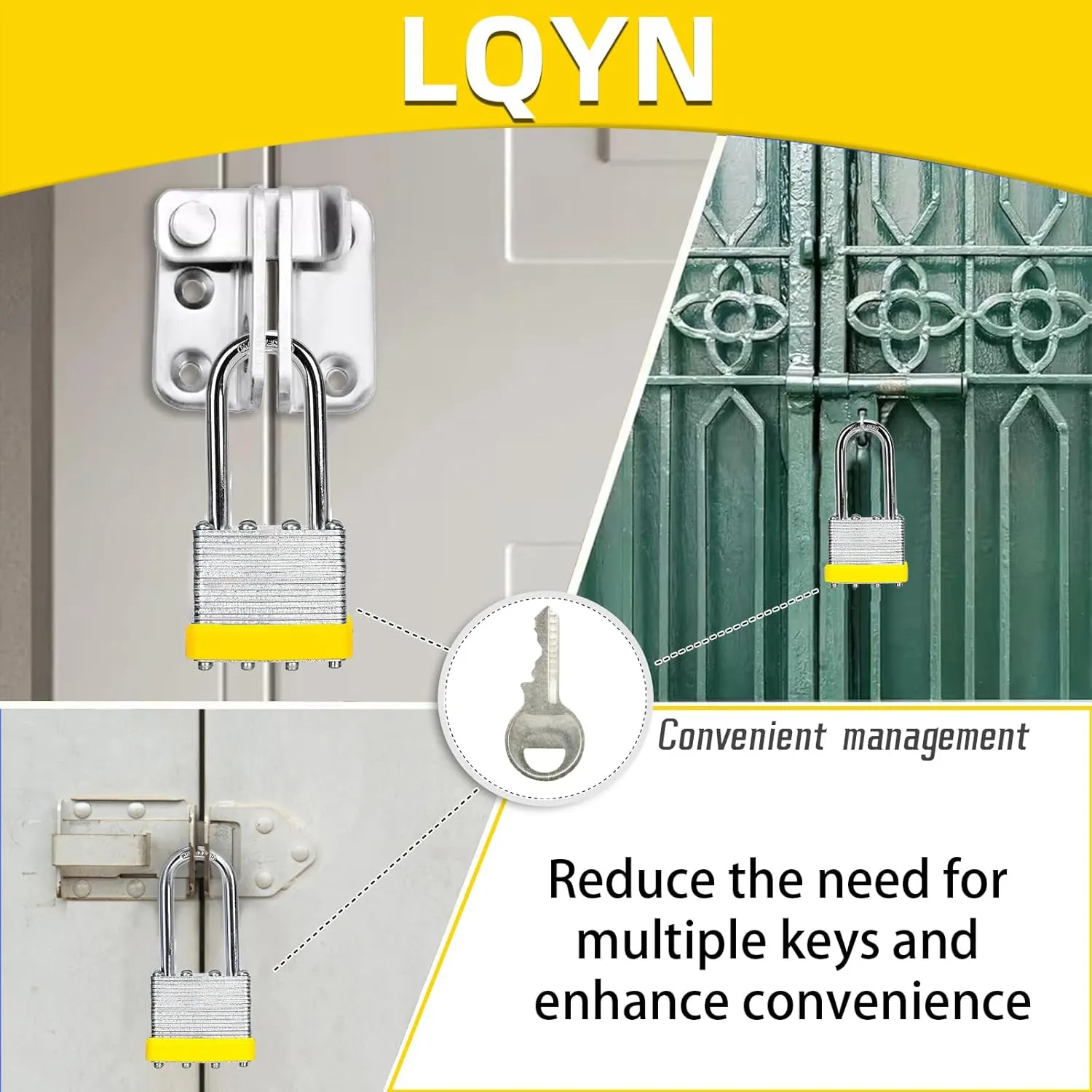 Padlocks with Same Key, LQYN 60 Pcs Laminated Keyed Padlock (1-9/16", 40mm), Keyed Alike Locks, Long Shackle, for Storage Locker, Hasp Latch, Toolbox, Sheds