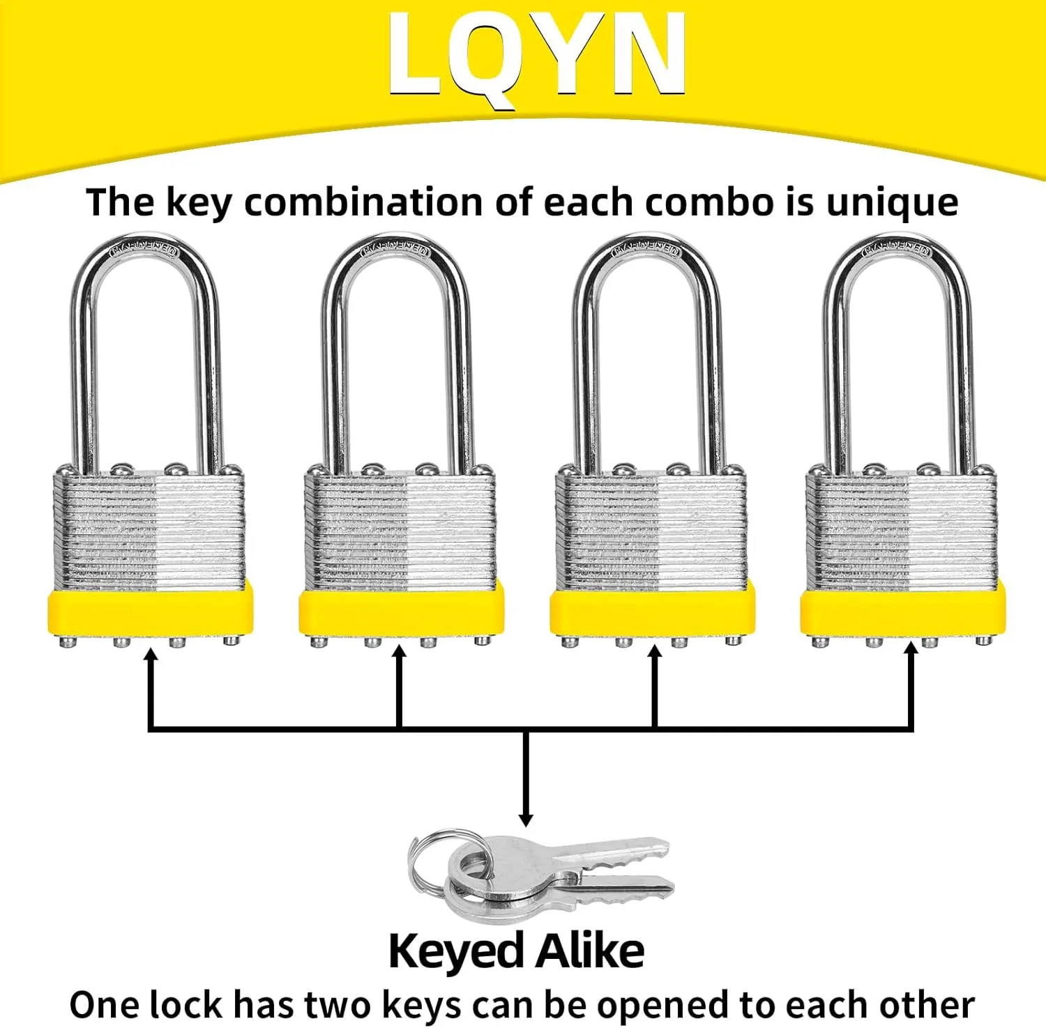 Padlocks with Same Key, LQYN 60 Pcs Laminated Keyed Padlock (1-9/16", 40mm), Keyed Alike Locks, Long Shackle, for Storage Locker, Hasp Latch, Toolbox, Sheds