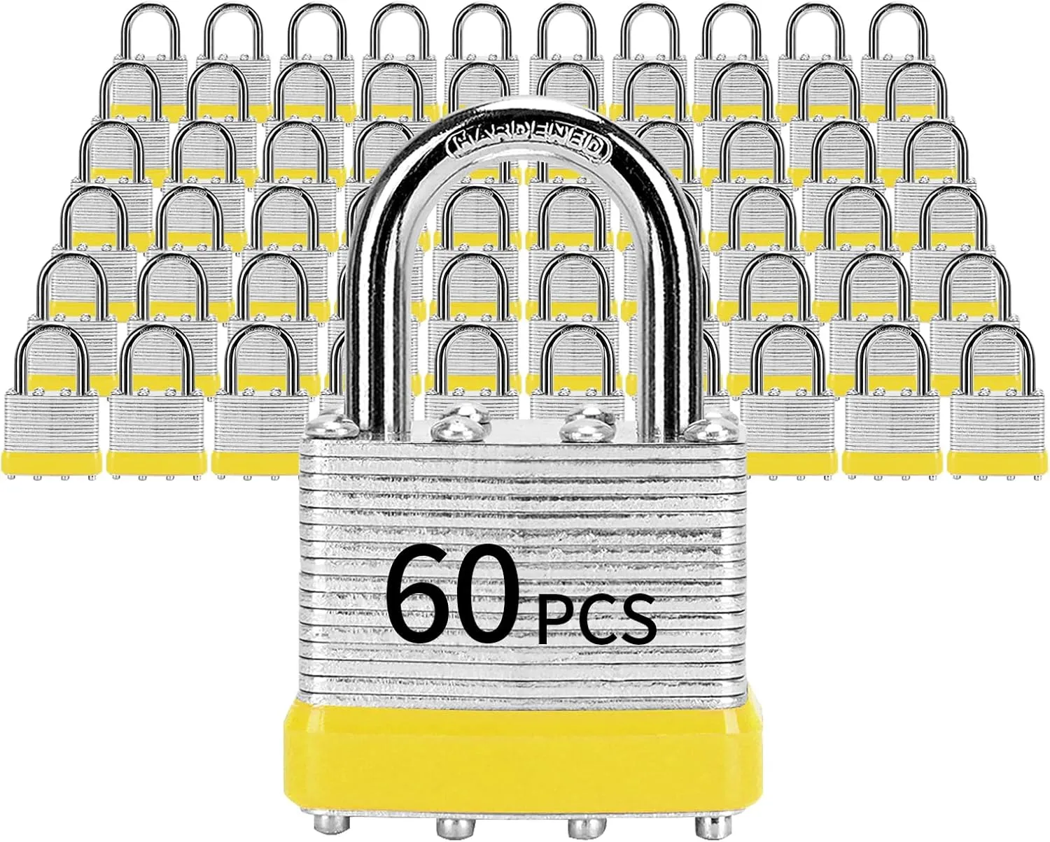 Padlocks with Same Key, LQYN 60 Pcs Laminated Keyed Padlock (1-9/16", 40mm), Keyed Alike Locks, Normal Shackle, for Storage Locker, Hasp Latch, Toolbox, Sheds