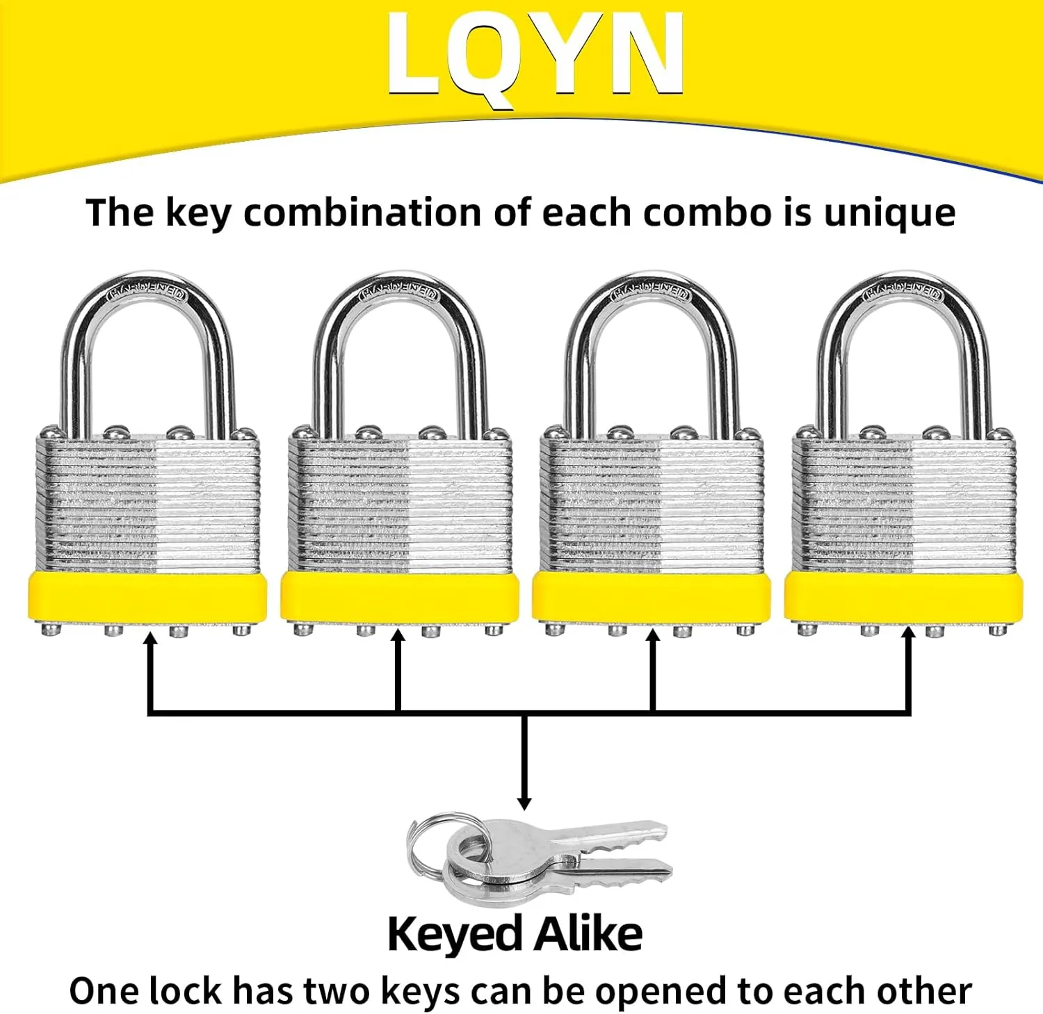 Padlocks with Same Key, LQYN 60 Pcs Laminated Keyed Padlock (1-9/16", 40mm), Keyed Alike Locks, Normal Shackle, for Storage Locker, Hasp Latch, Toolbox, Sheds