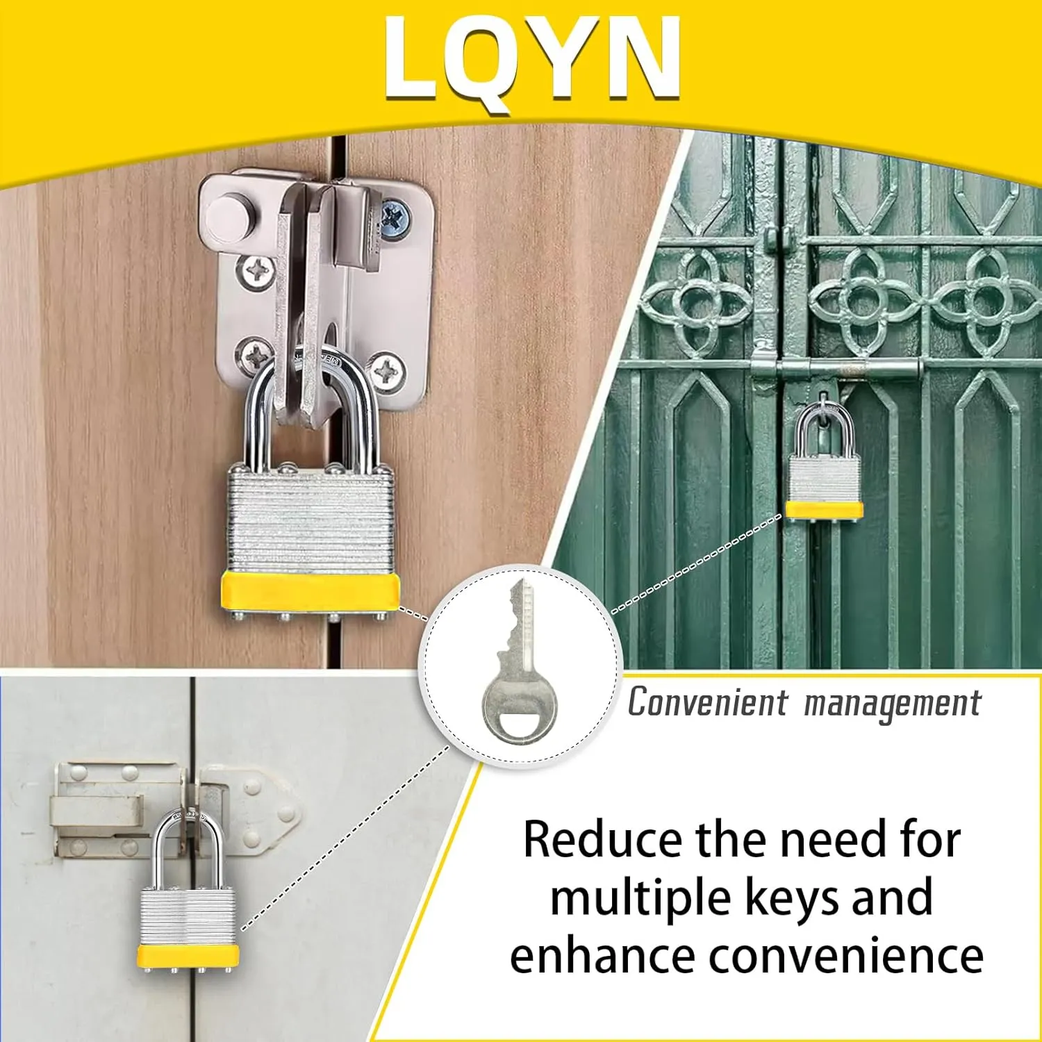 Padlocks with Same Key, LQYN 60 Pcs Laminated Keyed Padlock (1-9/16", 40mm), Keyed Alike Locks, Normal Shackle, for Storage Locker, Hasp Latch, Toolbox, Sheds