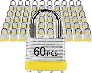 Padlocks with Same Key, LQYN 60 Pcs Laminated Keyed Padlock (1-9/16", 40mm), Keyed Alike Locks, Normal Shackle, for Storage Locker, Hasp Latch, Toolbox, Sheds