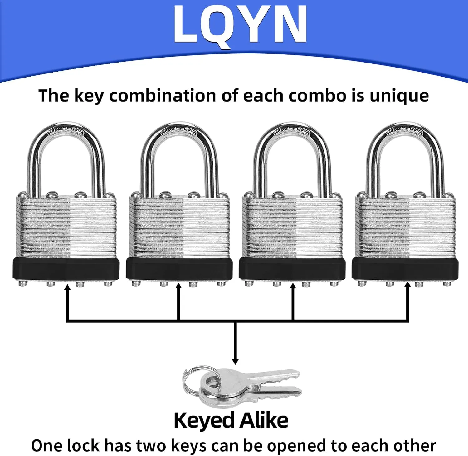 Padlocks with Same Key, LQYN 60 Pcs Laminated Keyed Padlock (1-9/16", 40mm), Keyed Alike Locks, Normal Shackle, for Storage Locker, Hasp Latch, Toolbox, Sheds